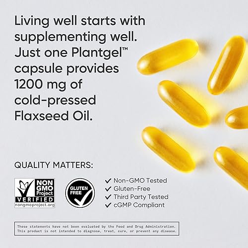 Miniatura 4 de Aceite de linaza vegano 1200 mg suplemento herbal con ALA Omega 3 a base de plantas certificado vegano y verificado sin OMG sin gluten soja ni