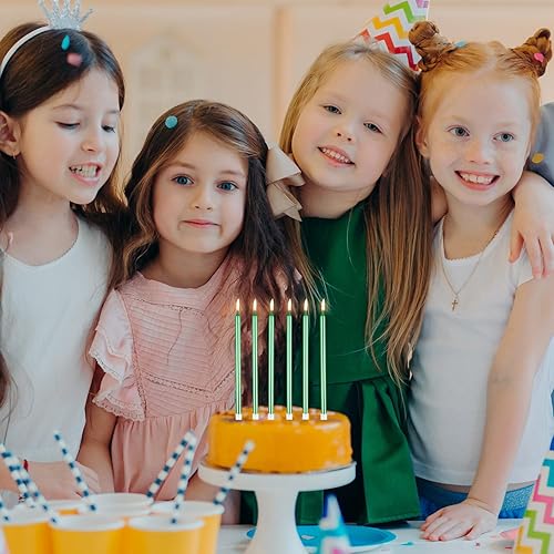 Miniatura 6 de BEAN LIEVE Velas verdes de cumpleaños, 24 unidades, velas largas y delgadas para pasteles, velas de fiesta para cumpleaños, boda, decoración de