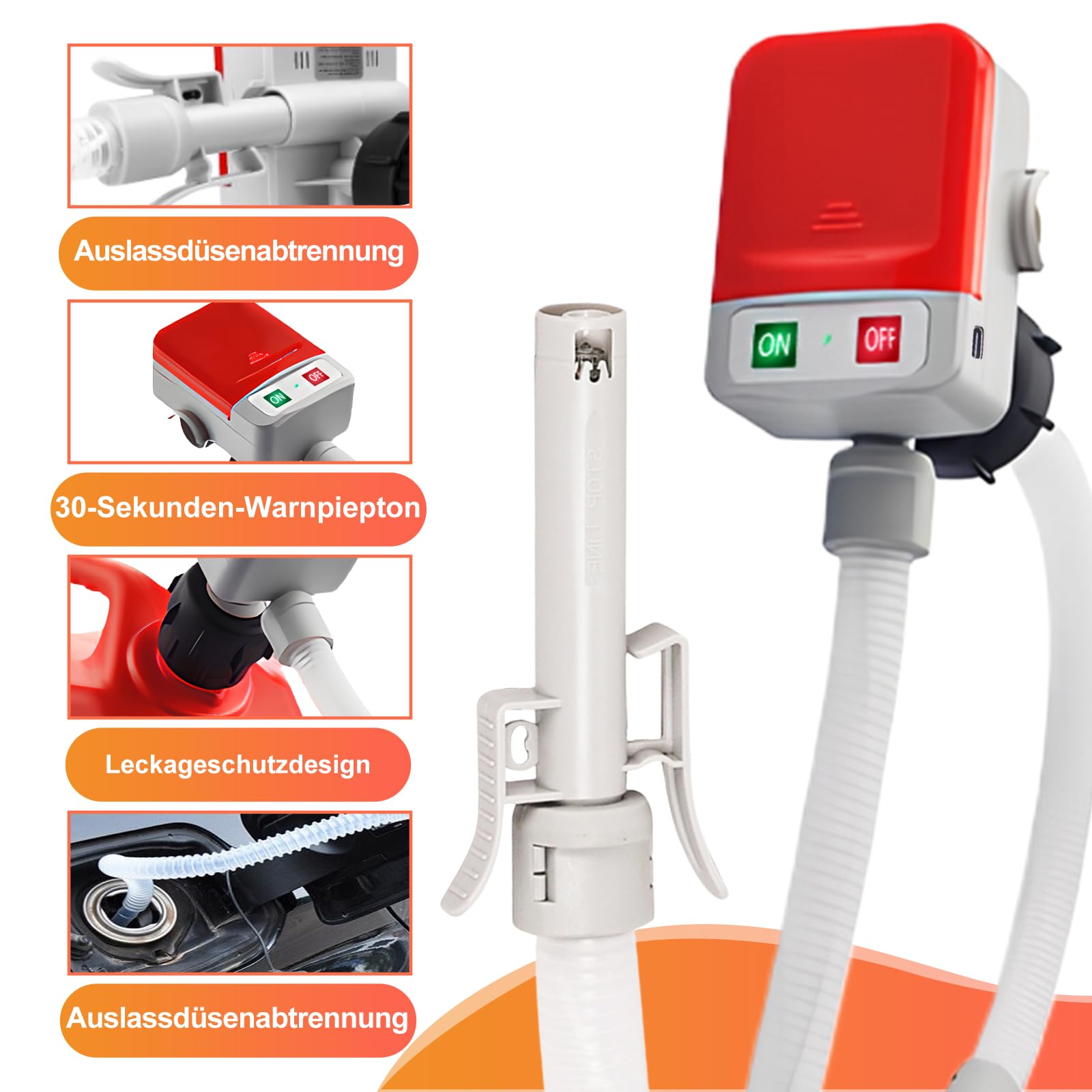 Pompe de transfert de carburant avec capteur d'arrêt automatique, pompe à essence électrique avec adaptateur de réservoir 4 tailles