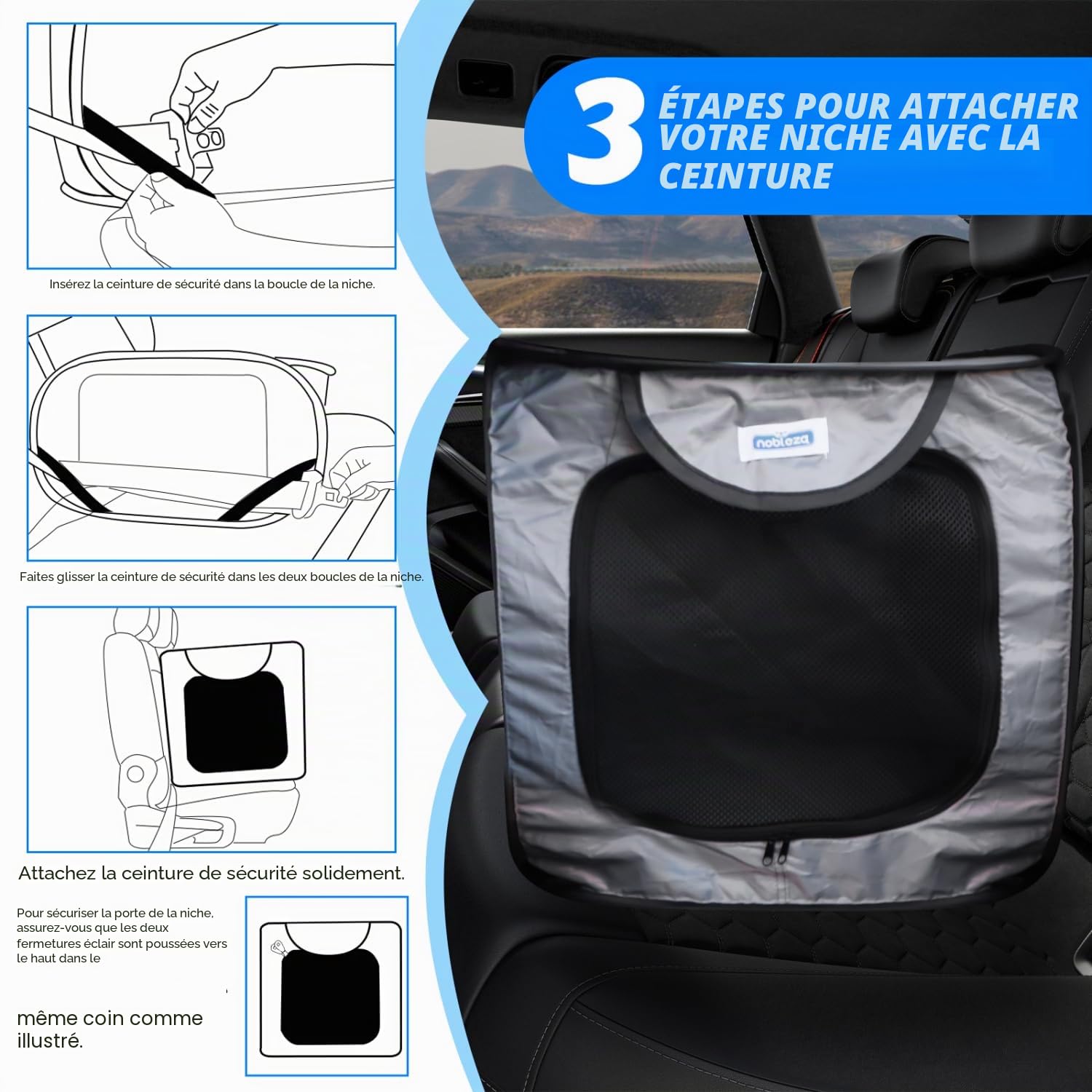 Nobleza Cage Portative pour Chien Chat de Voiture, Parc Pliable pour Chien, Clôture pour Animaux de compagnie en Tissu Oxford Imperméable Plaqué, Adaptée à l'intérieur et à l'extérieur, 93*54*54 cm