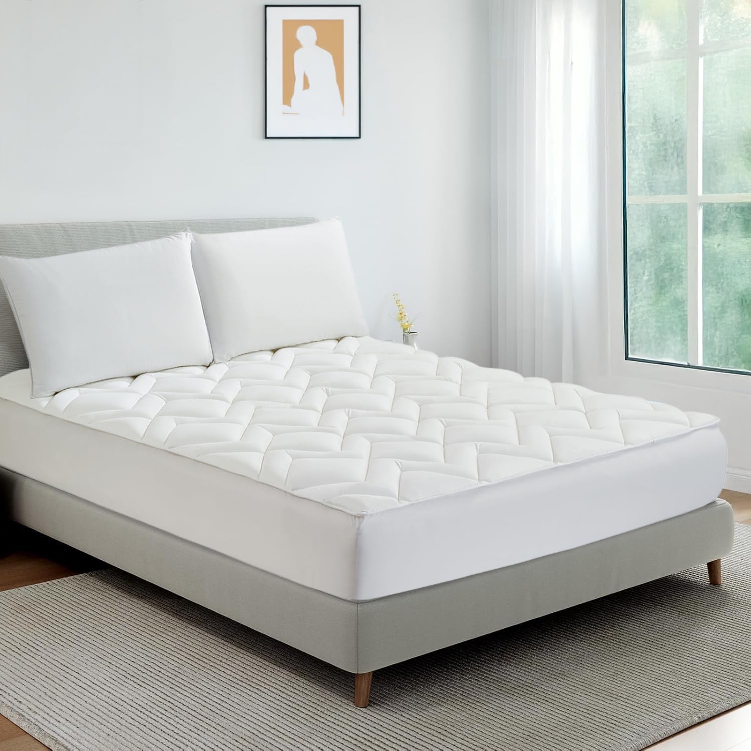 BELOFAY Fitted Memory Foam Topper | Single Mattress Topper with Breathable 100% Cotton Top | With Dual Filling of Memory Foam & 400GSM Polyester | Quilted & Breathable | Hypoallergenic (90x190cm)
