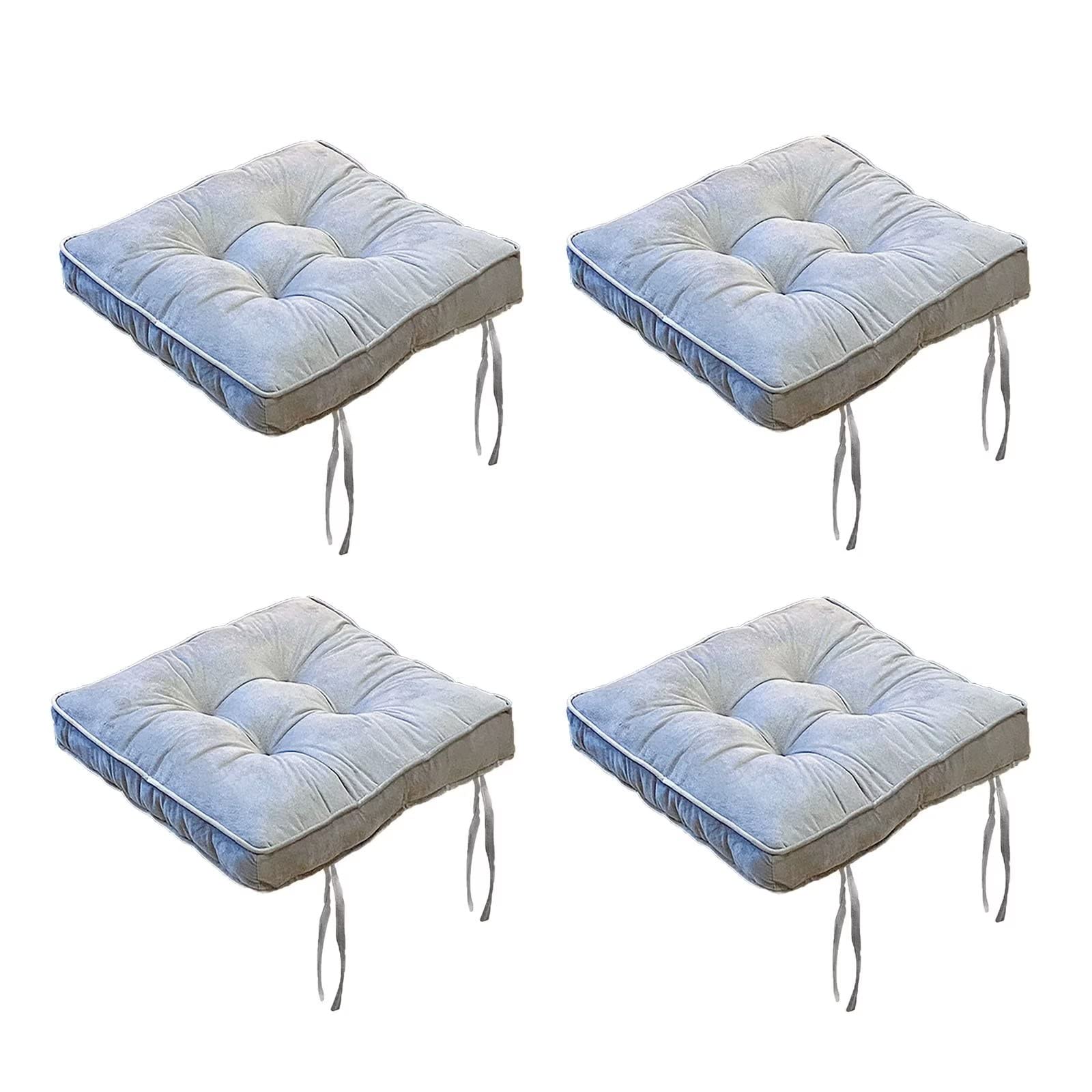 Set Of 4 Dining Chair Cushions with Ties Soft Comfort Non Slip Square, Velvet Seat Cushions for Kitchen Chairs Washable, High Elastic Peal Cotton Extra Thick Filling Andti-Deformation Light Grey