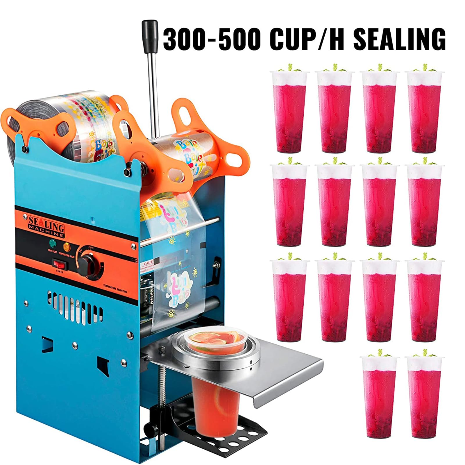 manuelle de scellage de gobelets salons de thé, cafés et salons de thé au lait, 300 à 500 gobelets par heure, compatible avec les gobelets de 90/95 mm, acier au carbone et ABS