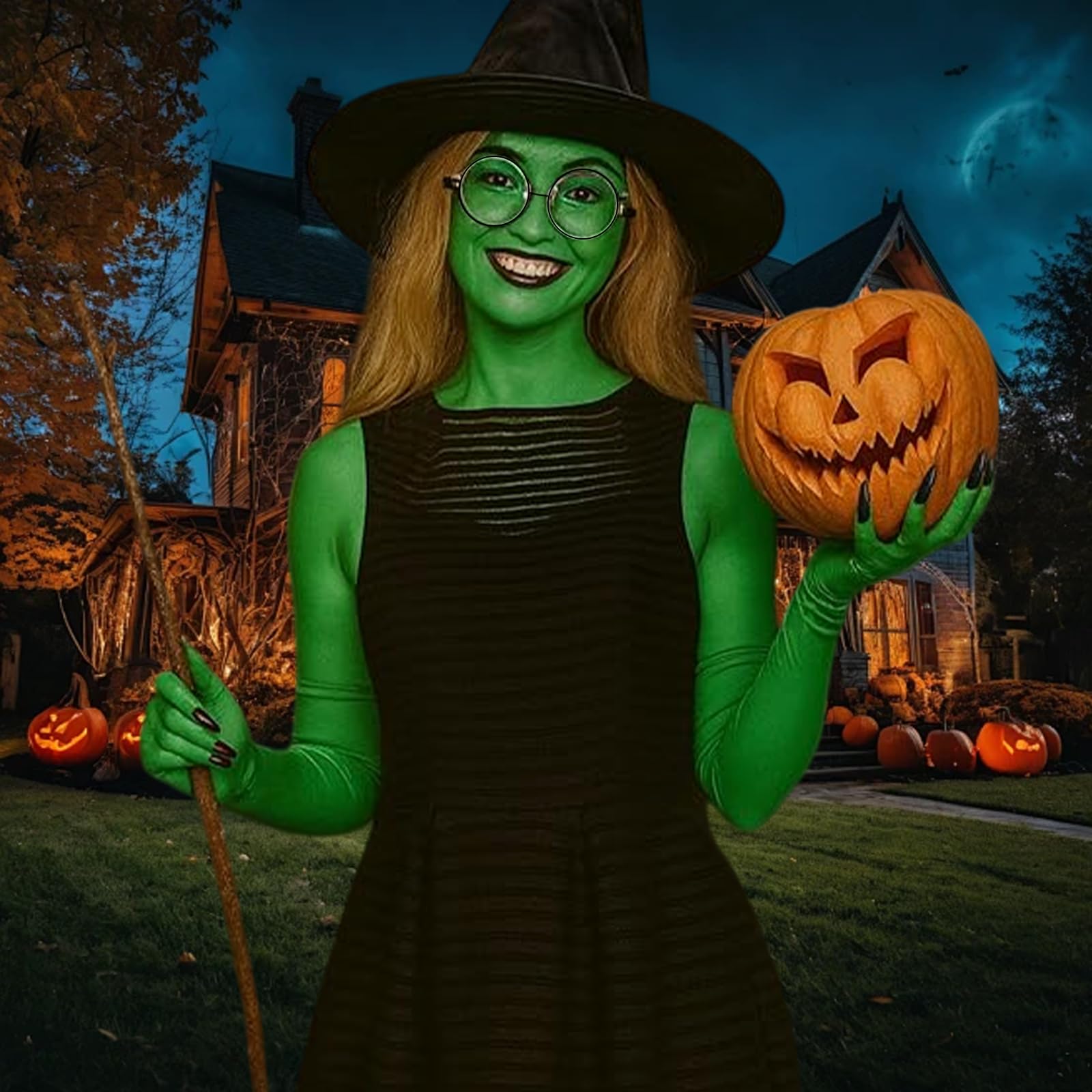 GWAWG 3pcs Witch Costume Accessories Set,Witches Hat, Elphaba Glasses, Green Gloves With Claws,for Adult Women for Cosplay Dress Up - Image 4