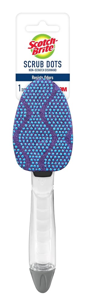 Scotch-Brite Scrub Dots Non-Scratch Soap-Dispensing Dishwand, 1 Count, Keeps Hands Out of the Mess, Fits All Scotch-Brite Refills, Assorted Colors