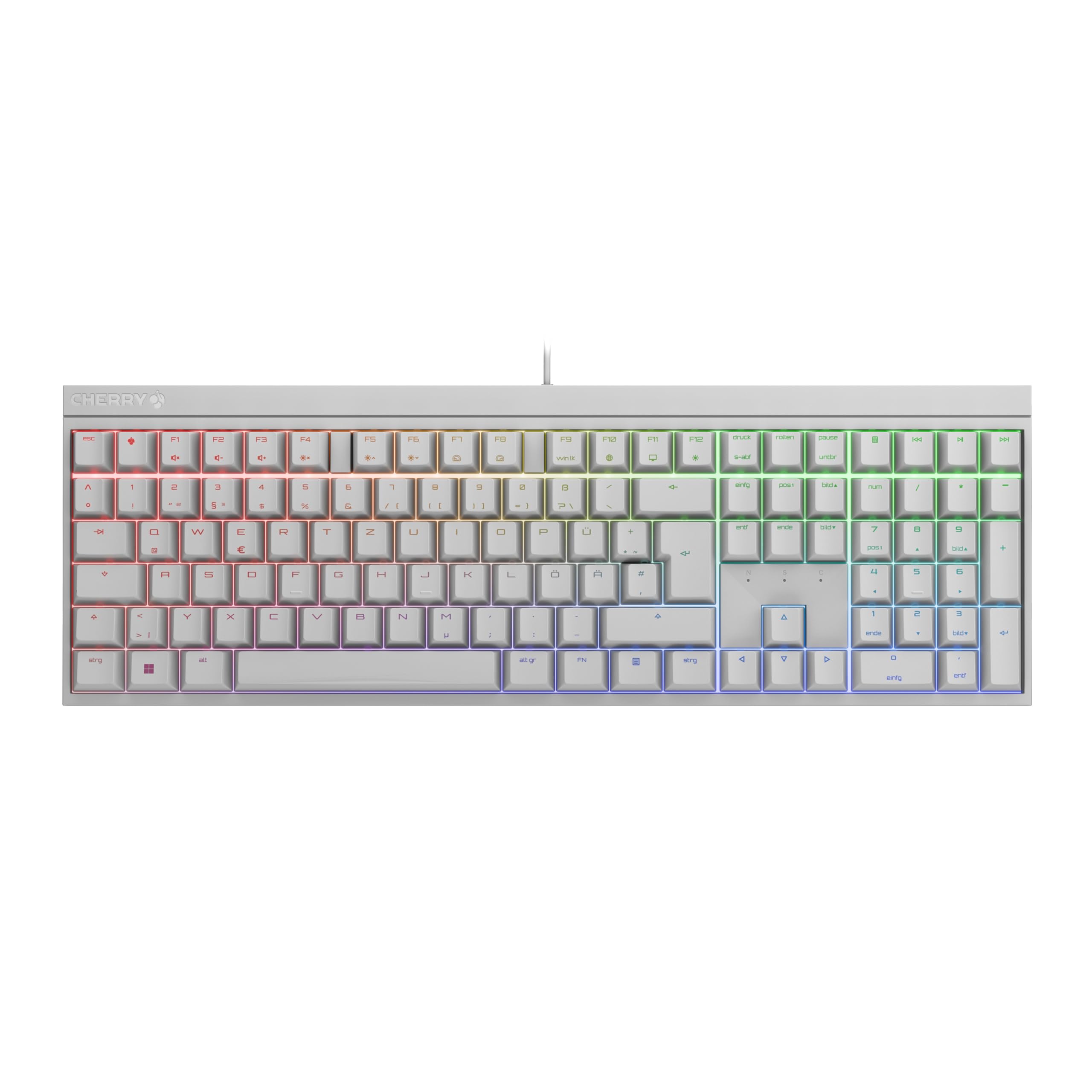 CHERRY MX 2.0S, Mechanische Gaming-Tastatur mit RGB-Beleuchtung, Deutsches Layout (QWERTZ), Kabelgebunden, Designed in Germany, MX2A RED Switches, Weiß