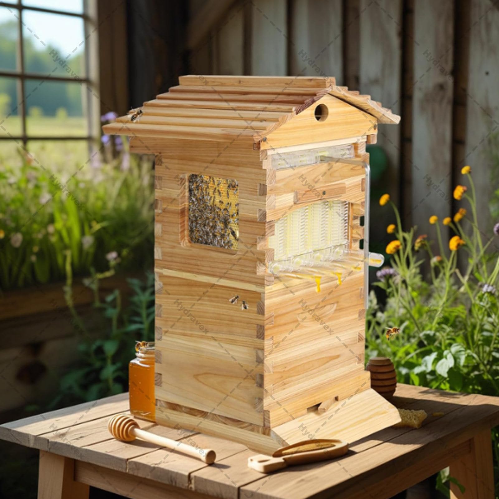 Bienenstock-Starterset, selbstfließender Honigstock mit 4 Rahmen, hölzerner Flow Hive Bienenstock, Komplettset für die Imkerei, klein, für die Imkerei, Gartenbestäuber
