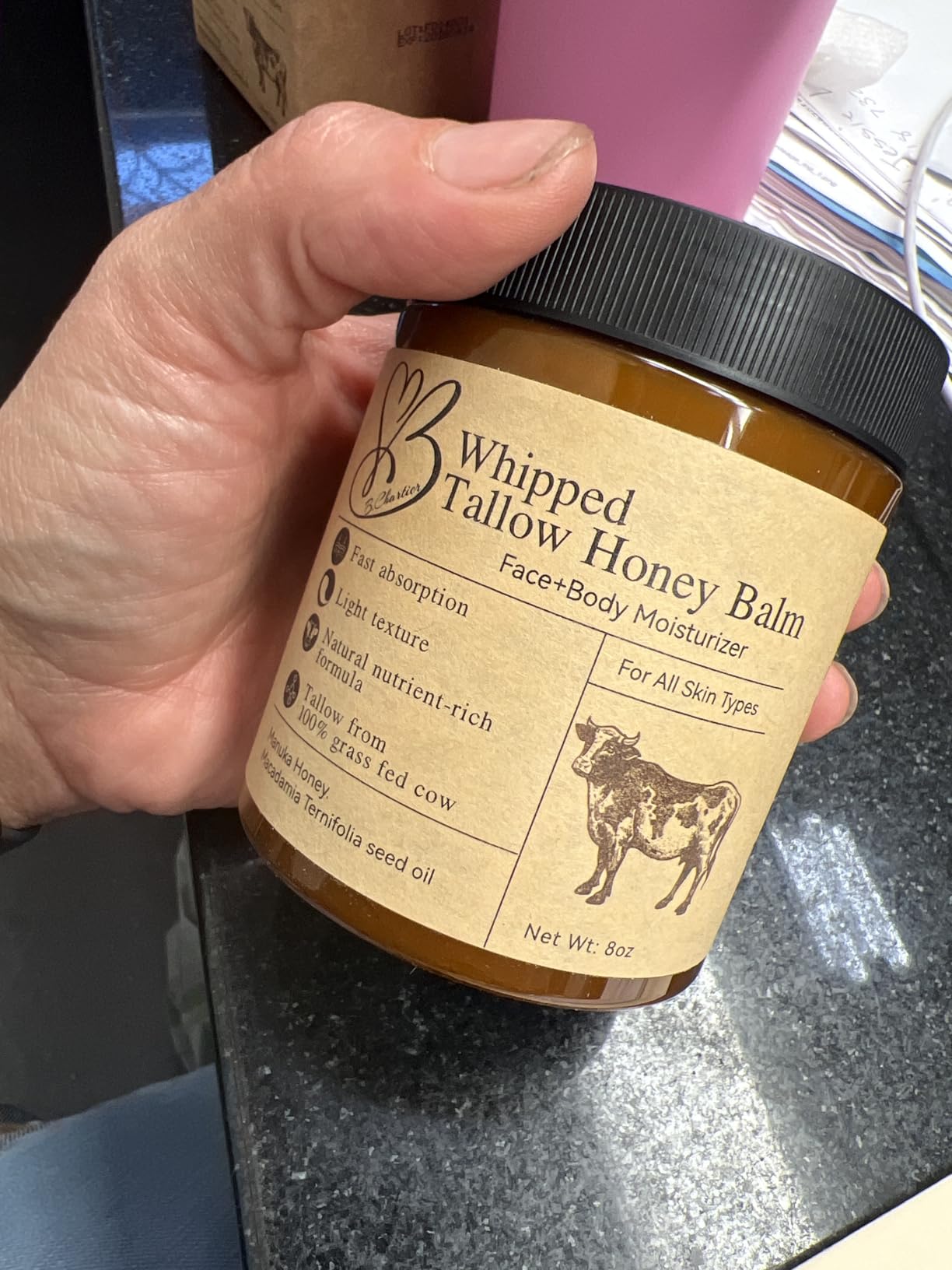 B.Chartier Beef Tallow for Skin- Tallow Balm for face- Tallow Face Moisturizer - Beef Tallow Moisturizer- Tallow and Honey Balm - Grass Fed Beef Tallow For Skin - Tallow Face Cream Lotion (8.0 oz)