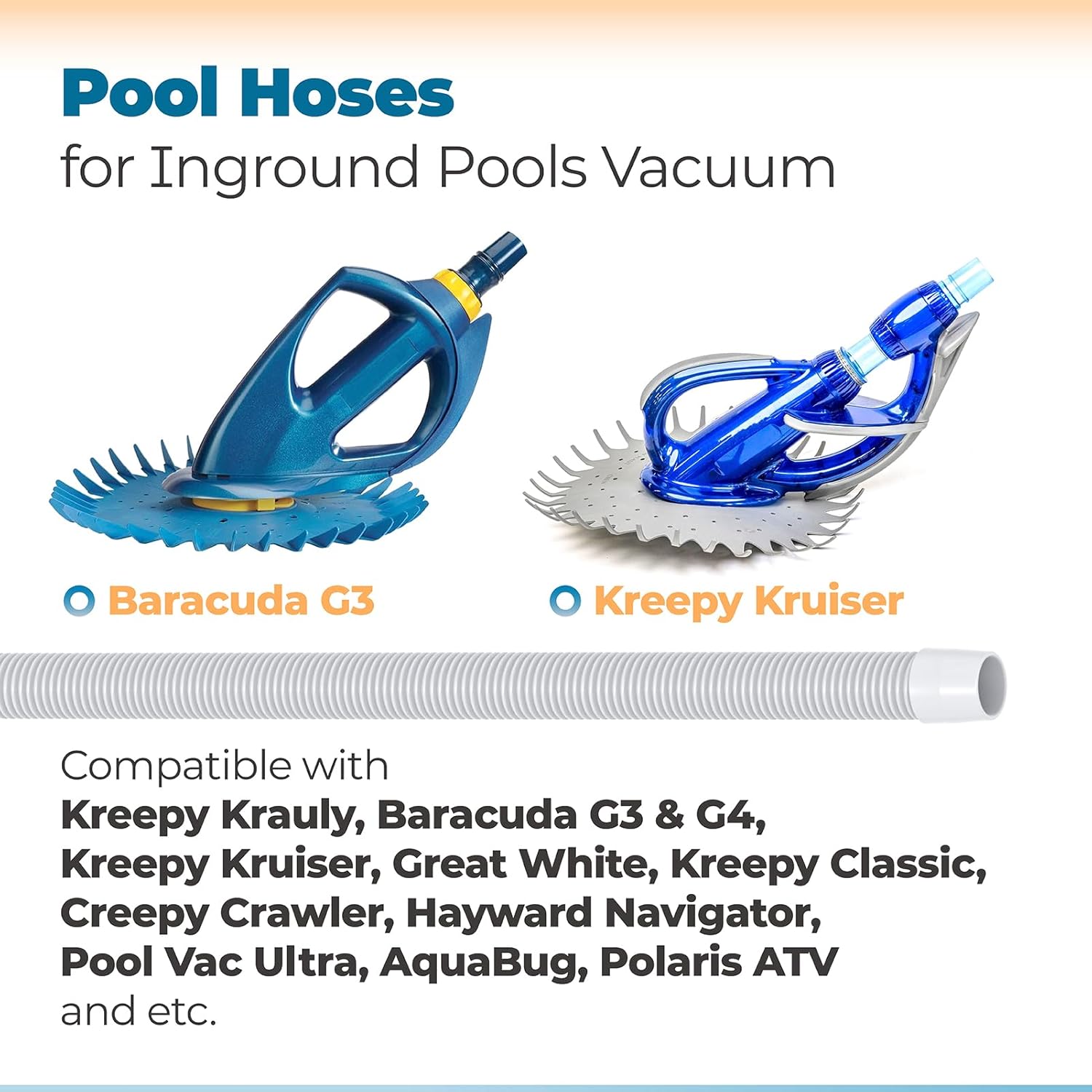 Pool Vacuum Hose, 48" Universal Pool Cleaner Suction Hose Replacement for Kreepy Krauly, Baracuda G3/G4, Hayward Navigator, Pool Vac Ultra, AquaBug and More (White, 3 Pack)