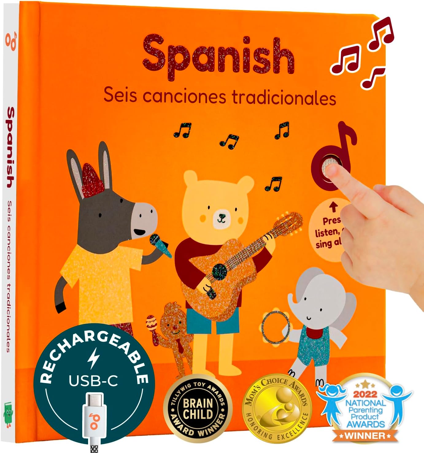Cali's Books Spanish USB C Rechargeable Musical Book | Spanish Baby Books with 6 Songs | Libros en español para Niños y Bebes | Learn Spanish for Kids | Bilingual Musical Books for Toddlers 1-3 Canciones Tradicionales