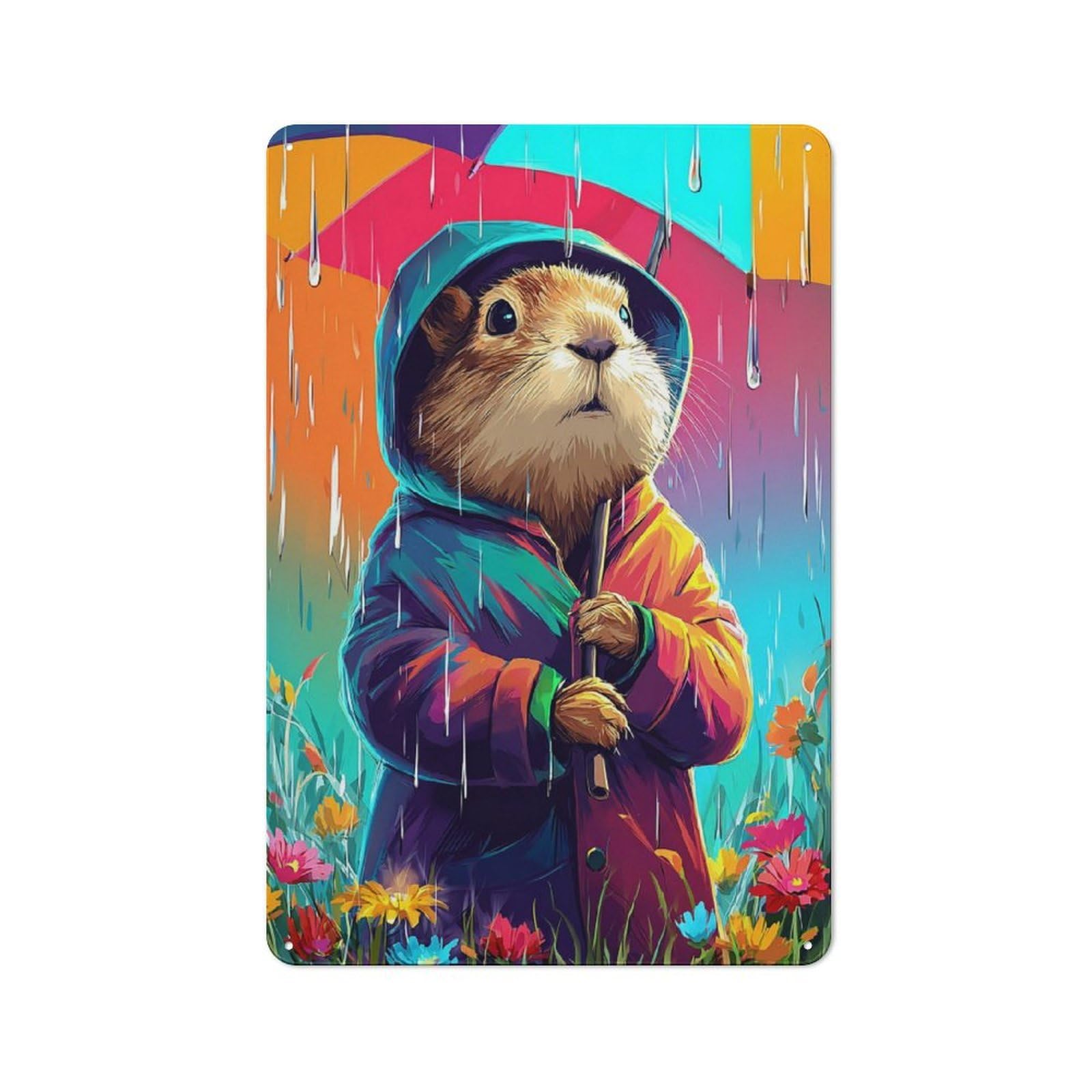 Junmoney Rainy Day Critter Nostalgic Metal Wall Sign 30X20cm, Classic Pub Decor For Bar, Kitchen, Garage Or Games Room