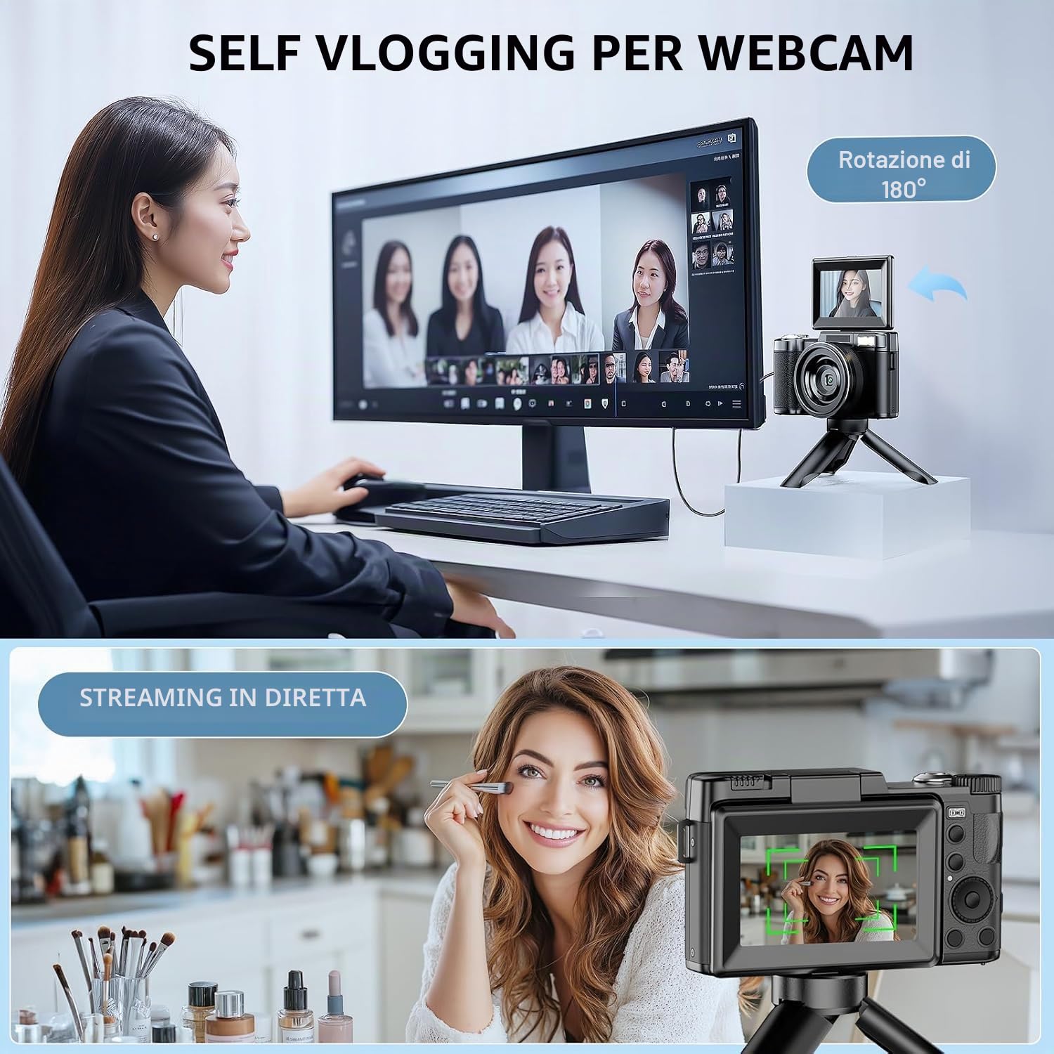 Macchina Fotografica 5K 64MP Zoom Digitale 18X Autofocus Fotocamera Digitale, Schermo IPS 3" Rotante a 180°, Fotocamera per Vlogging con Scheda di Memoria da 32GB,per Principianti