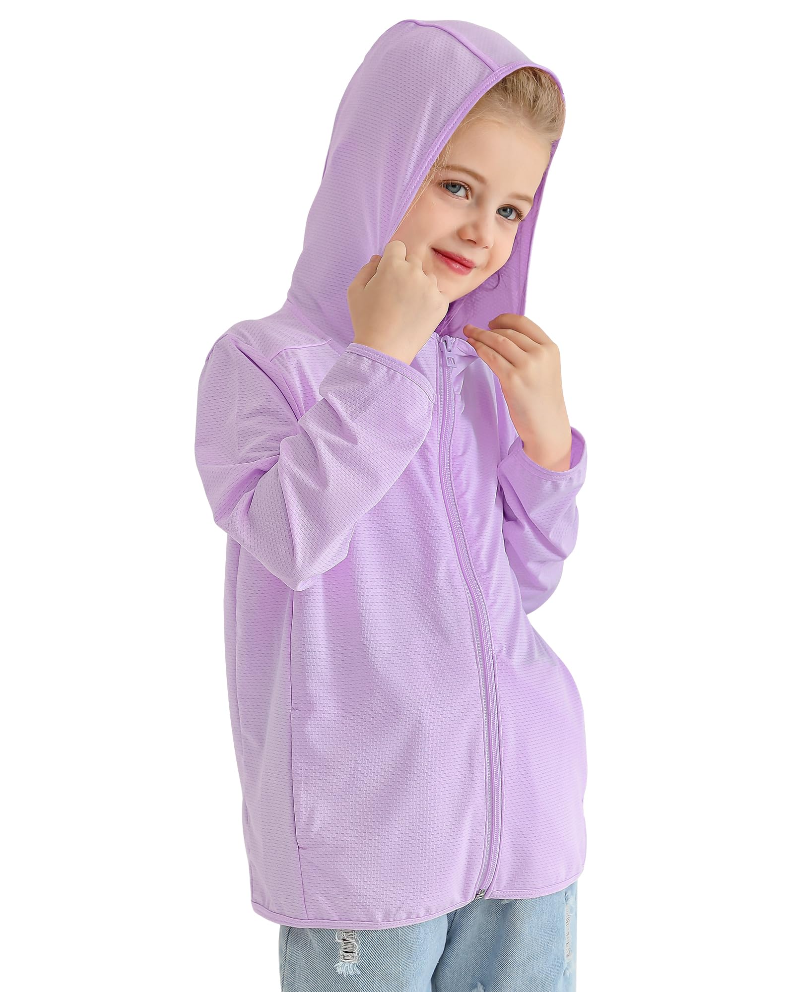 Auranso Kids Zip-Up Hoodie Girls Boys UPF50+ Jacket Hooded Cooling Shirt
