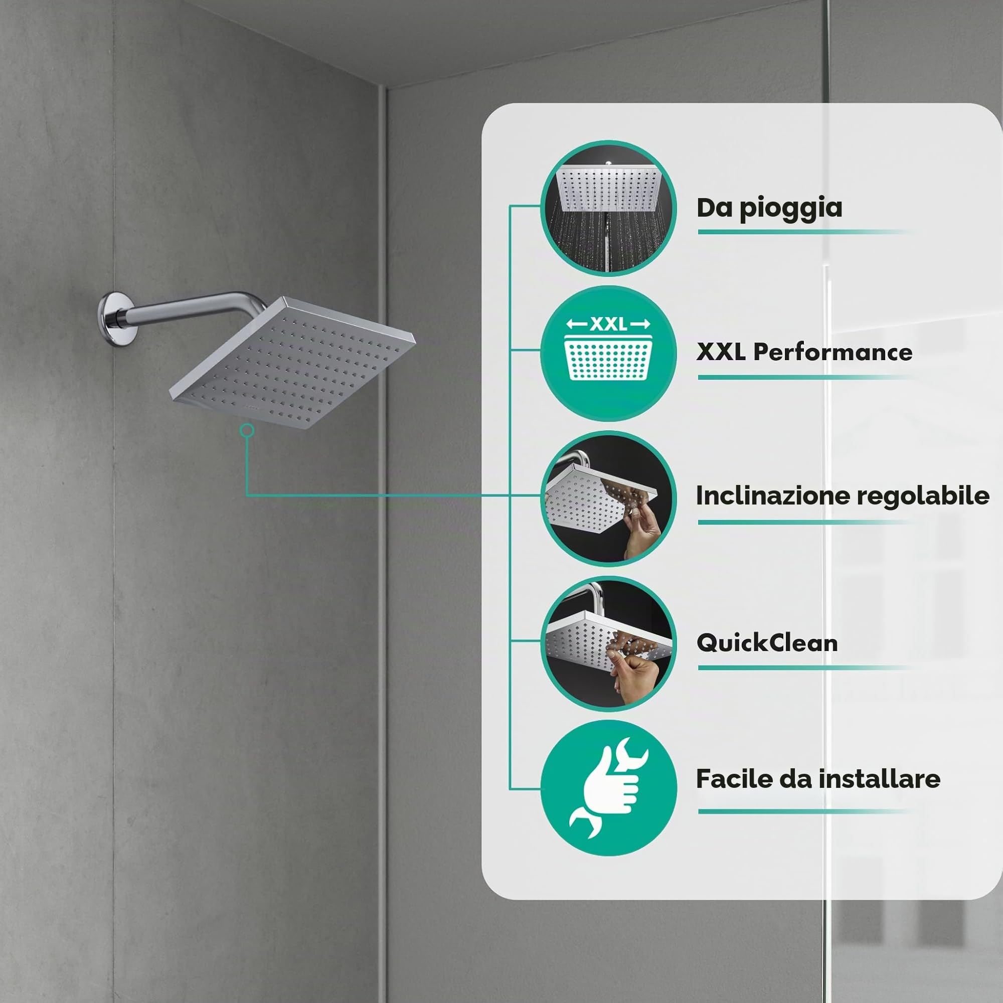 hansgrohe Vernis Shape - Soffione doccia, Doccia a pioggia quadrato (230 x 170 mm) con 1 getto per montaggio a parete/soffitto, con funzione anticalcare, cromo, 26281000