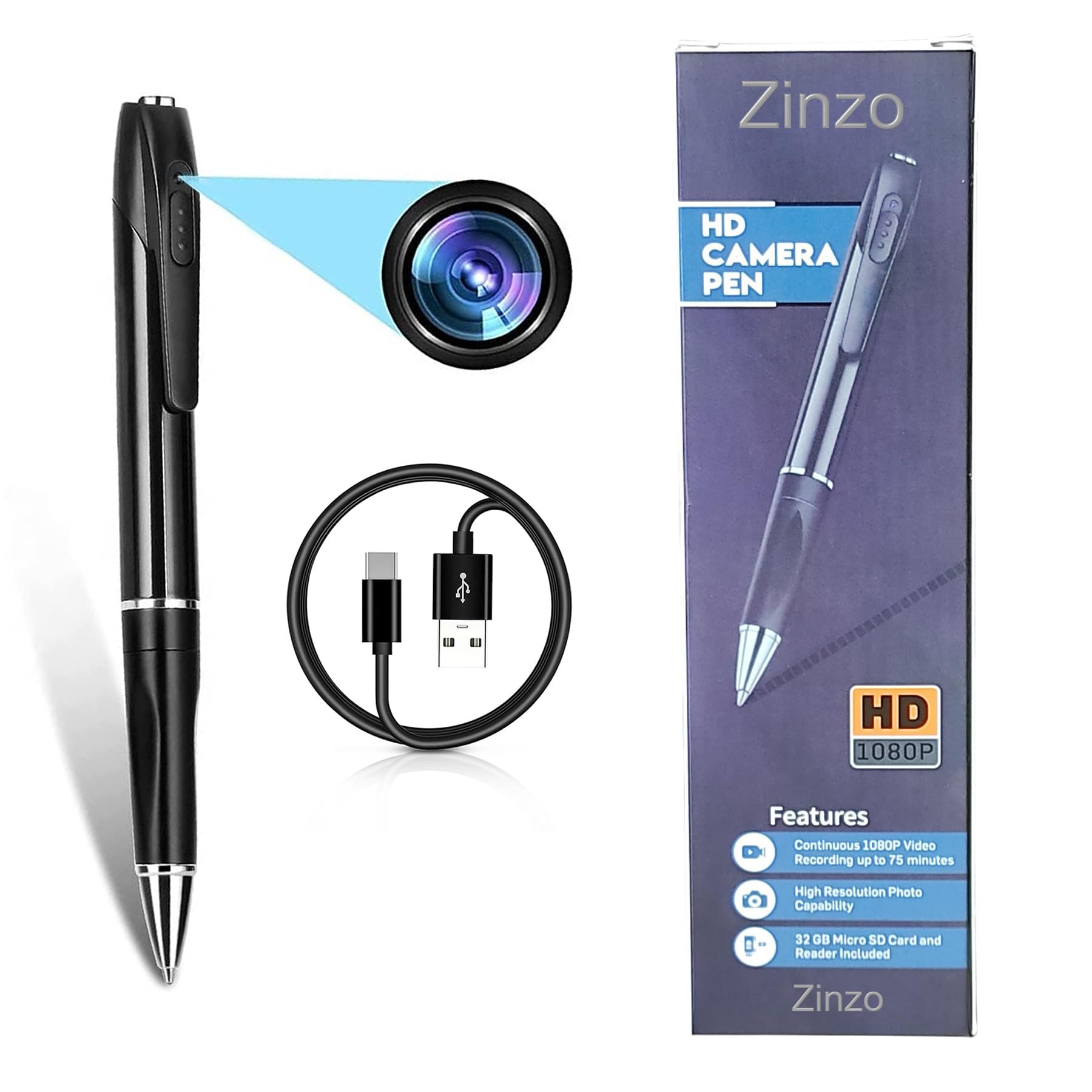 Zinzo Camera Pen with 32GB Micro SD Card Included 1080P Full HD Video Audio Recording Indoor Outdoor Mini Cam for Home Security, Business & Learning (32 GB Micro SD Card and Reader Included)-image-7
