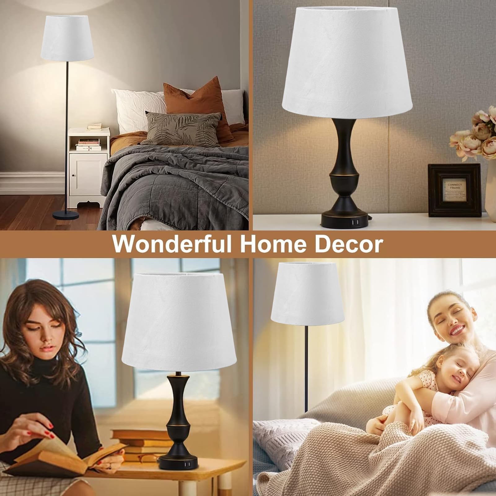 Abat-jour en Tissu 16,5 Cm de Diamètre Supérieur 21,5 Cm de Diamètre Inférieur 16 Cm de Hauteur, Petit Abat-jour E27 E14 Idéal pour les Lampes de Table, les Lampadaires, fabriqué