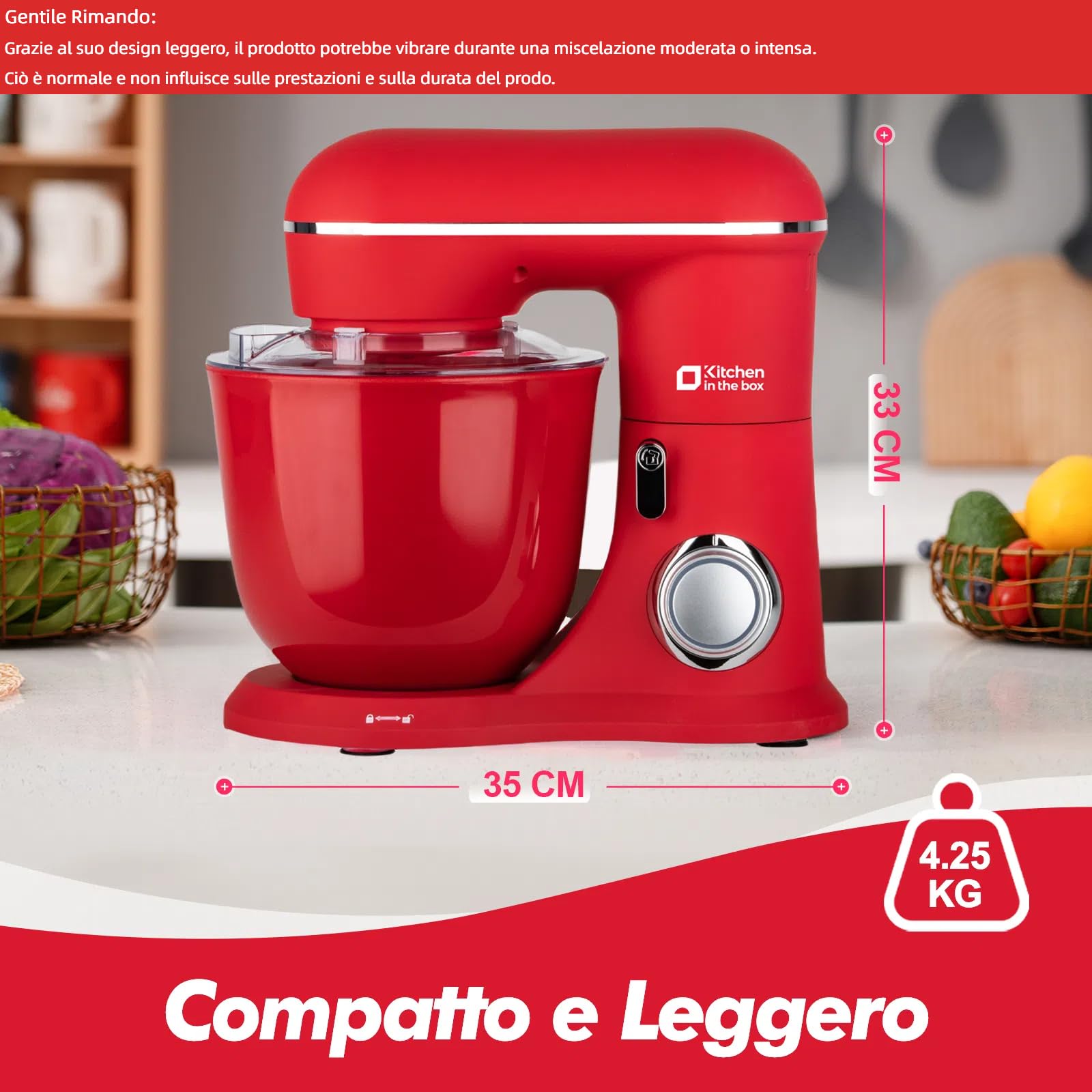 Impastatrice Planetaria 2 Ciotole 3.5L - 10 Velocità, Accessori Inclusi, Compatta, Rosa Chiaro - Foto 7