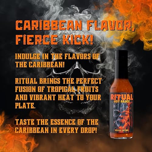Miniatura 2 de SALSA CALIENTE INFUSIDA CON RUM INFUSIDA DEL CARIBE RITUAL HELLFIRE RITUAL. UN SABOR DE LAS ISLAS TRINIDAD SCORPION, 7 POT PRIMO Y PIMIENTOS