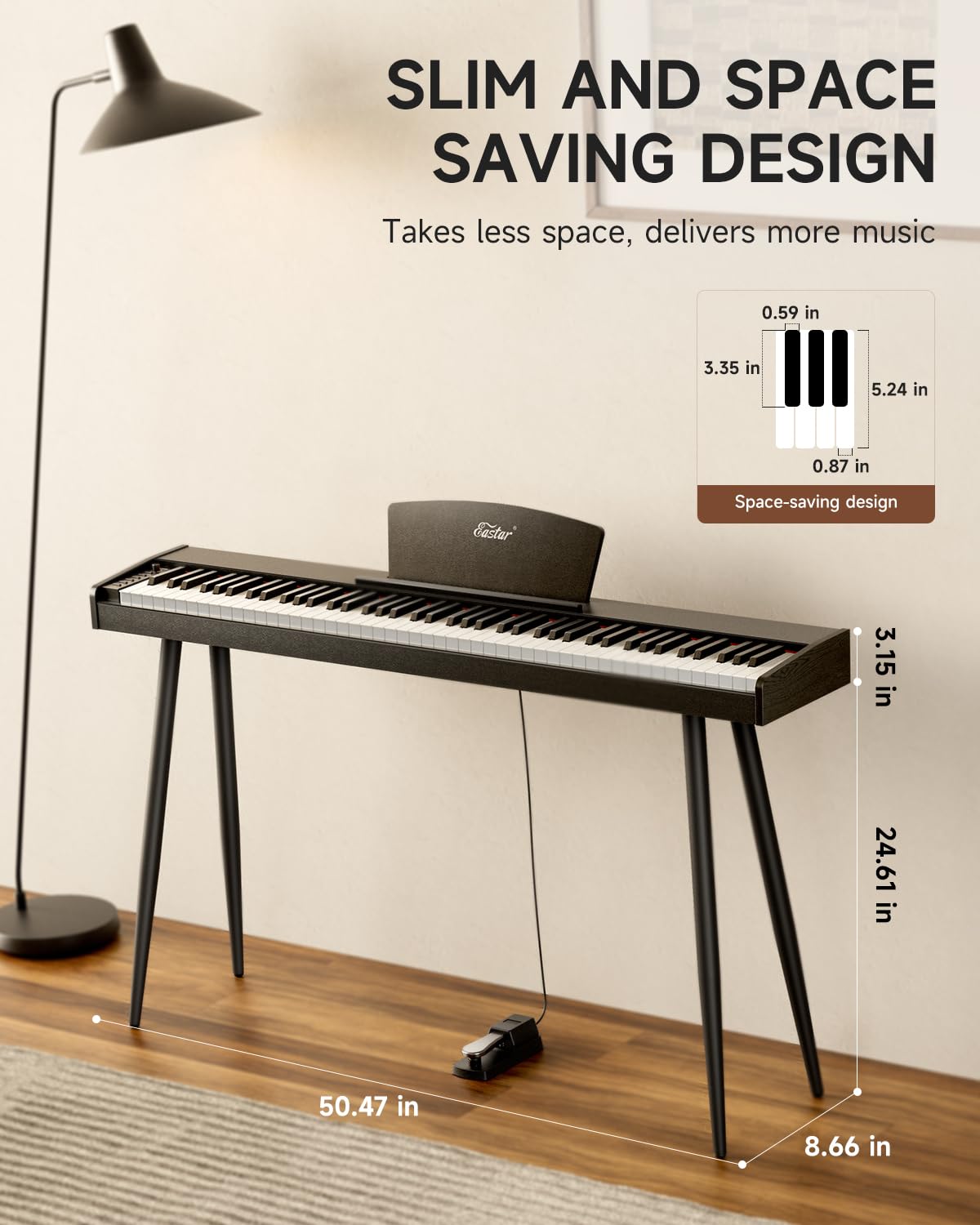 Eastar EUP-80 Digitalpiano mit 88 Anschlagdynamischen Tasten, Vollwertiges E-Piano für Anfänger, Inklusive Notenständer, Pedal, Kopfhörer und Aufklebern