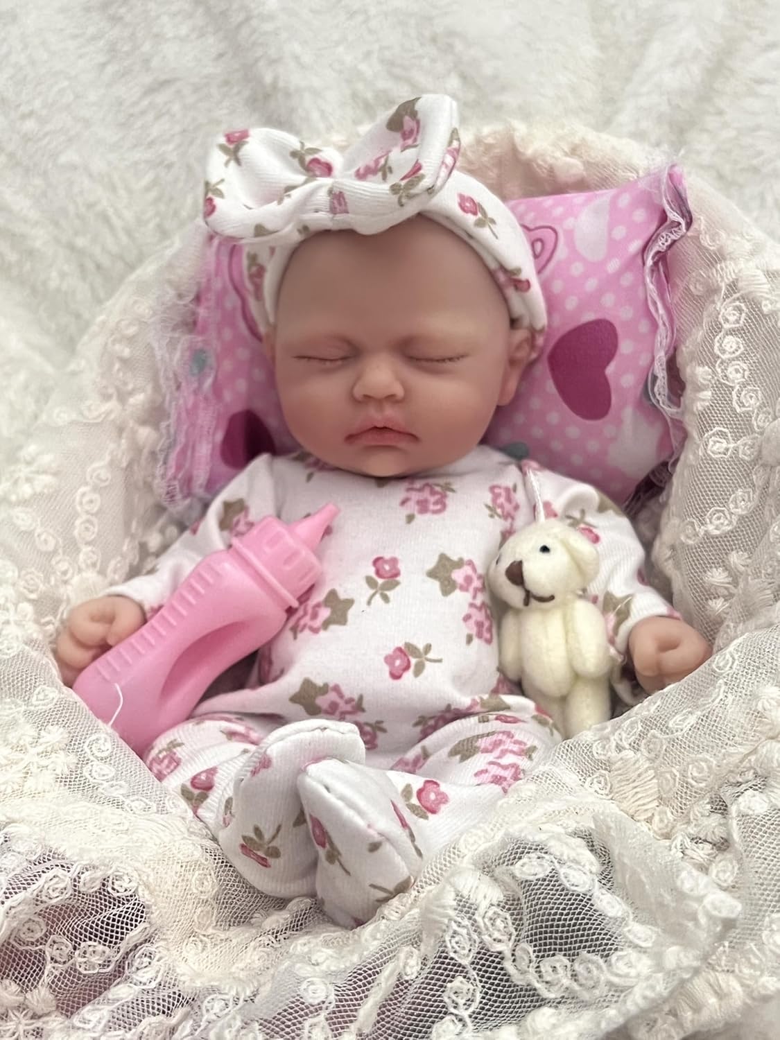 MYREBABY Bambola realistica in miniatura in silicone per tutto il corpo, 17,8 cm, sembra una vera mini palma appena nata, realistica, con vestiti e accessori per l'alimentazione