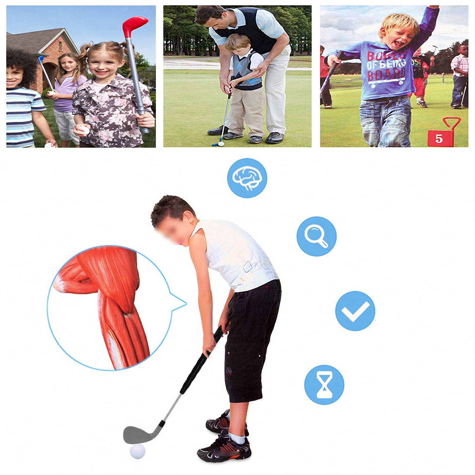 Zestaw maszyn golfowych dla dzieci, do użytku wewnątrz i na zewnątrz, przenośny sprzęt treningowy do golfa, prezent dla dzieci - dla 3+