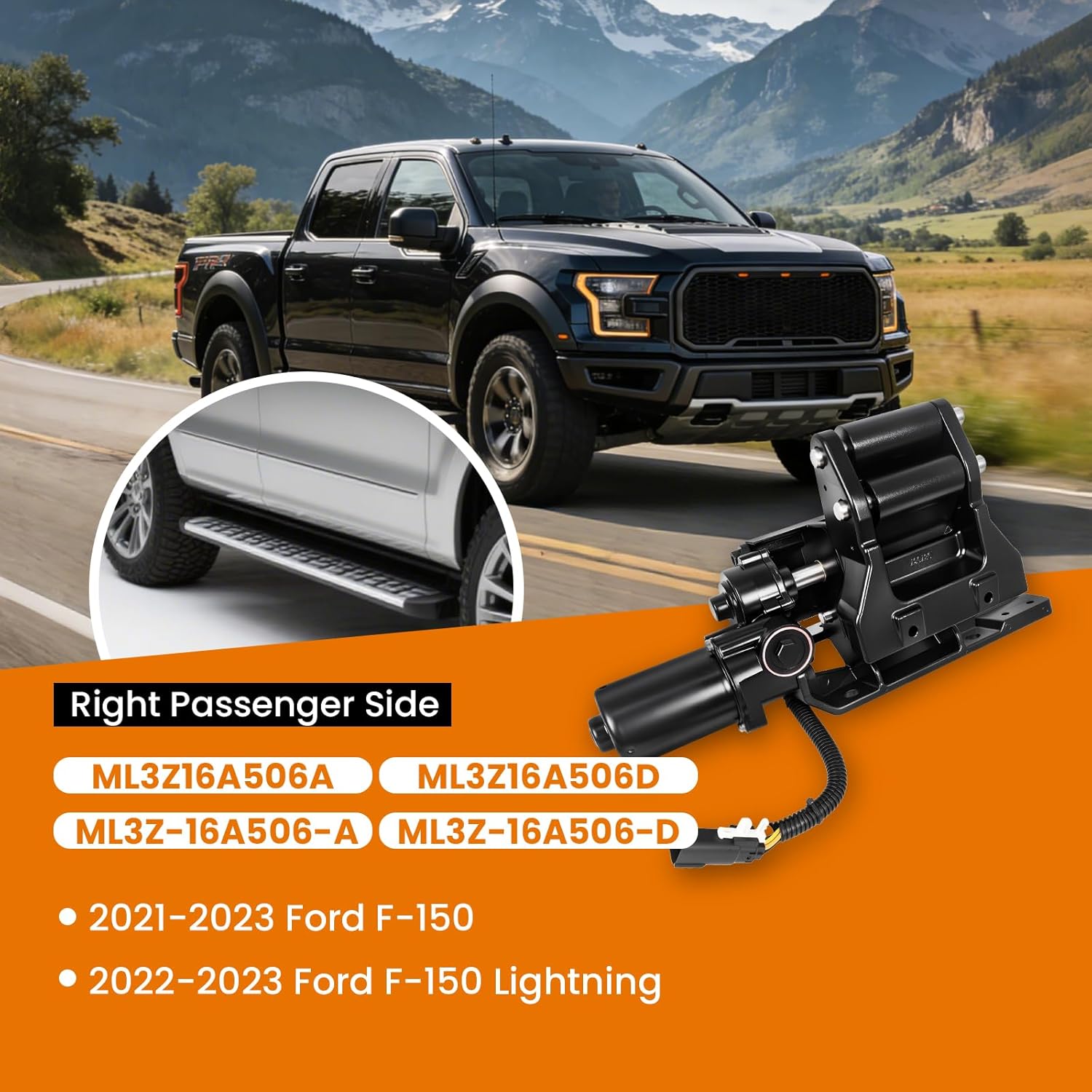 Power Running Board Motor Assembly Fit for 2021-2023 Ford F150, 2022-2023 F150 Lightning Right Passenger Side Replaces ML3Z16A506A, ML3Z16A506D