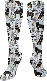 942 Men Women Socks Rottweiler Dog Flower Dog Dog Rottweiler Flower Cute Pet_ Dogs Blue Crew Socks Hard Wearing Yoga Running Socks Unisex Casual Wear Boot Socks, 50cm