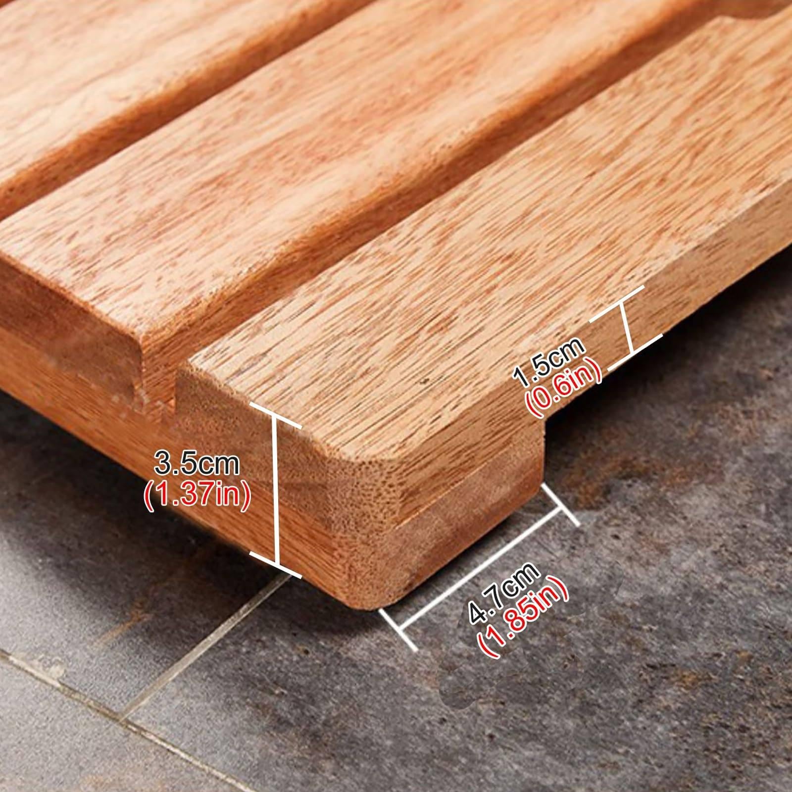 RESKIU Wooden Bath Shower Mat, Length Teak Solid Wood Shower Floor Mat with Anti-Slip Foot & with Center Drain Hole, for Inside Shower/Tiled Floor,30x42in(76.2x106.6cm)