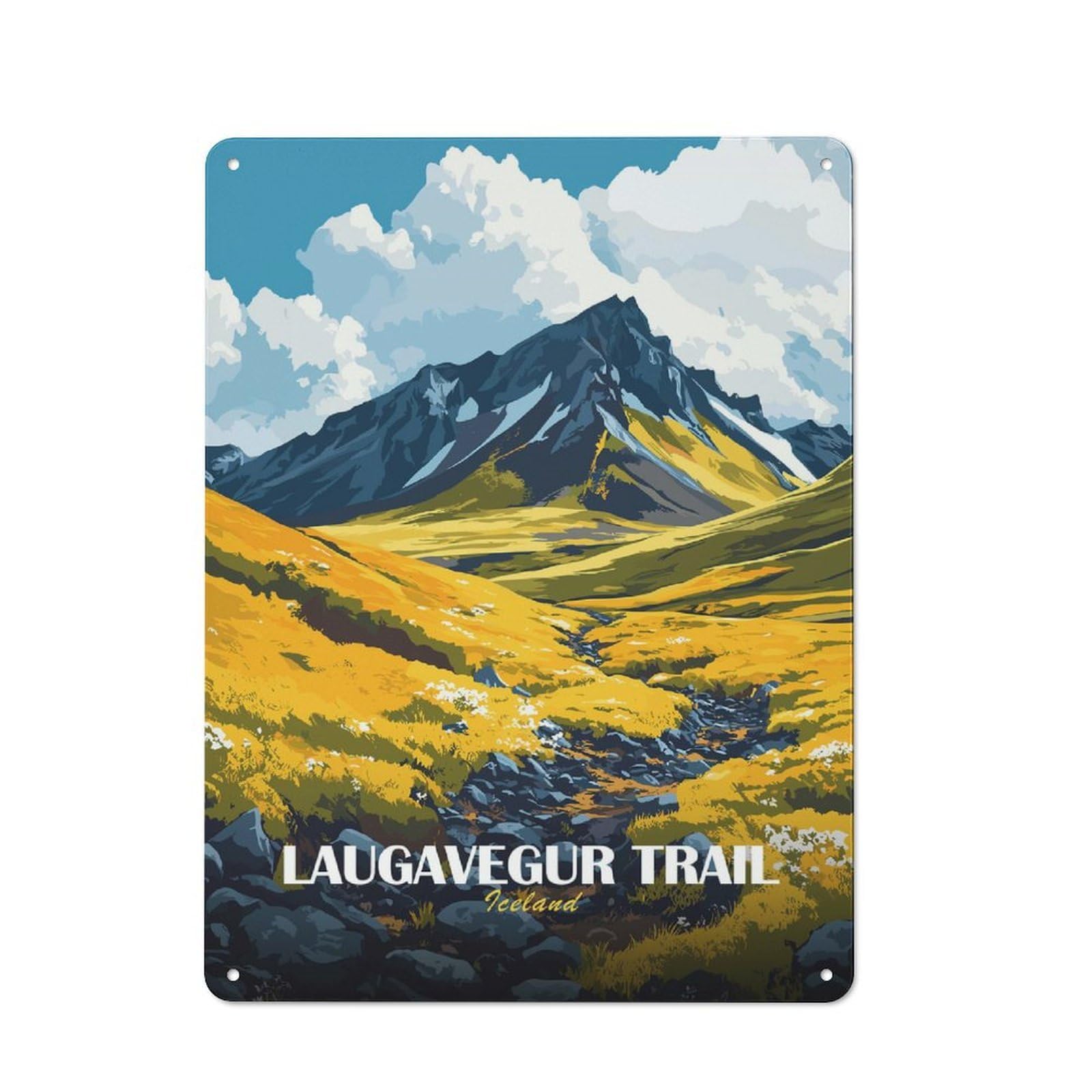 Junmoney Style-16 Metal Wall Sign 40X30cm Featuring Laugavegur Trail Iceland Landscape Art For Pub Or Café, Housewarming Wall Decor For People Furnishing Pub And Café