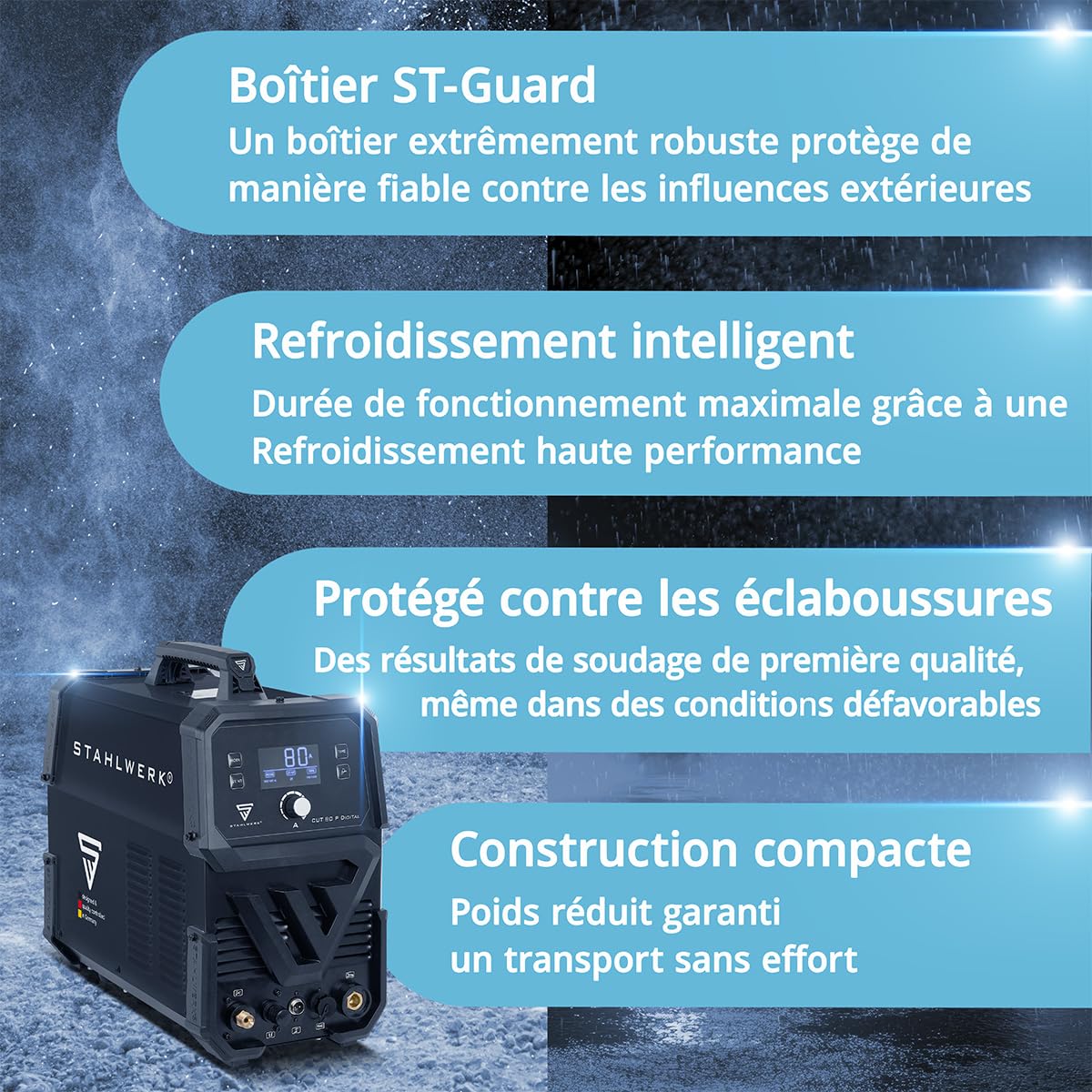 STAHLWERK Découpeur plasma CUT 80 P Digital – Découpeur plasma 80 A, capacité de coupe jusqu’à 25 mm, onduleur plasma avec amorçage pilote HF, interface THC pour contrôle de hauteur CNC