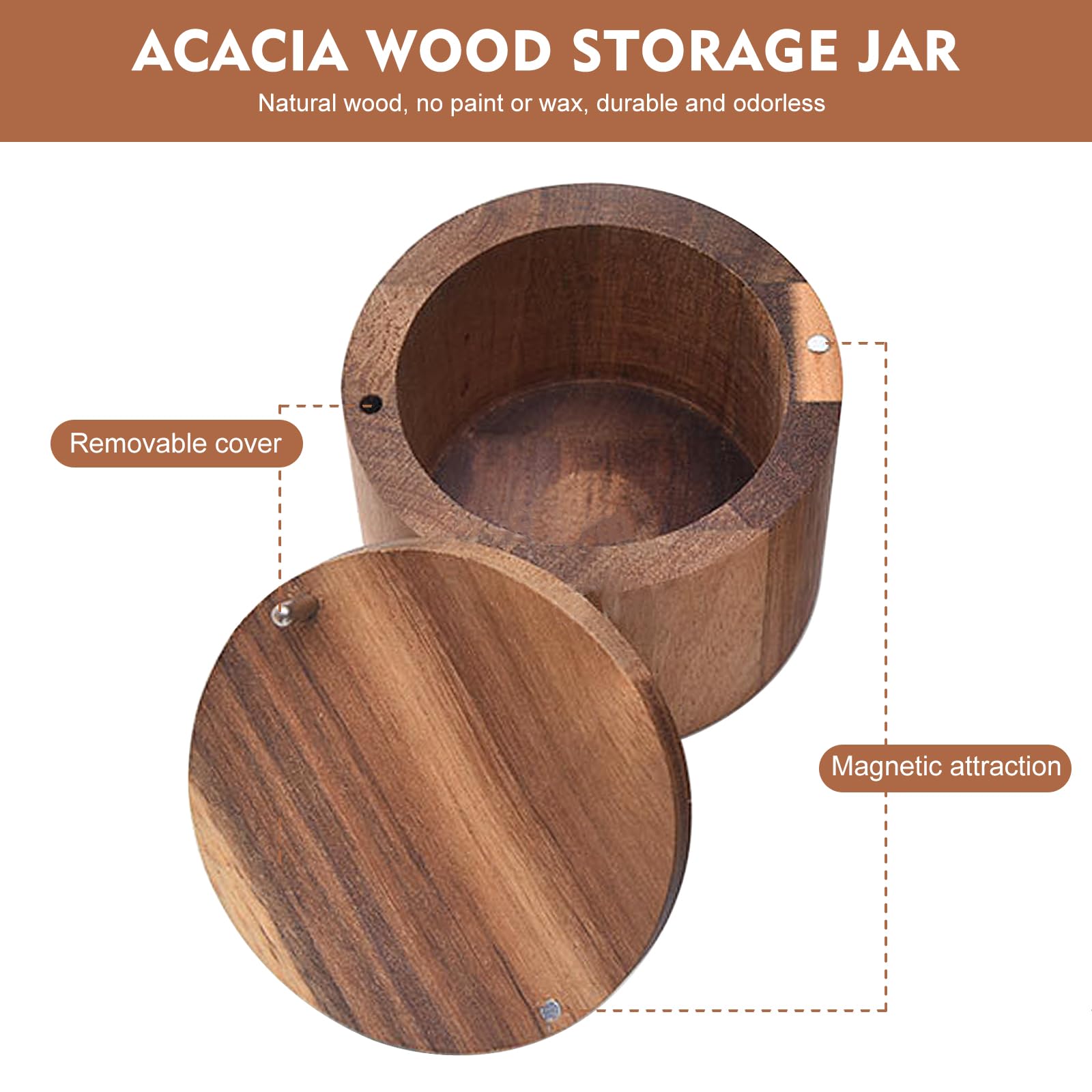 Salzdose aus Acacia Holz, Runder Salzbehälter mit Magnetischer Schwenkdeckel, Salzstreudose für Küchen geeignet und Esszimmer, Aufbewahrung von Salz, Meersalz, Gewürzen, Pfeffer, Zucker