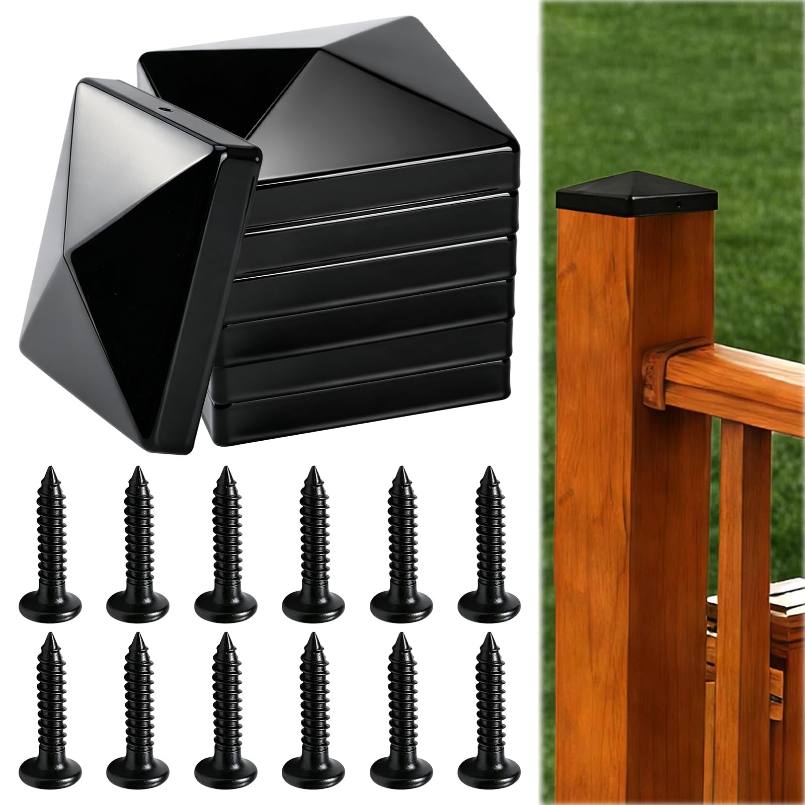 6PCS Fence Post Caps,4 inch Fence Post Caps,Pyramid Post Cap,Post Caps