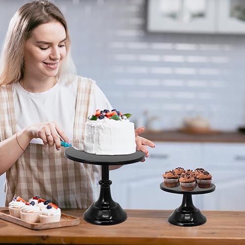 Miniatura 9 de Juego de 3 soportes negros para tartas, soporte redondo para tartas, soporte de exhibición de pasteles, cupcakes de metal, soporte de exhibición de