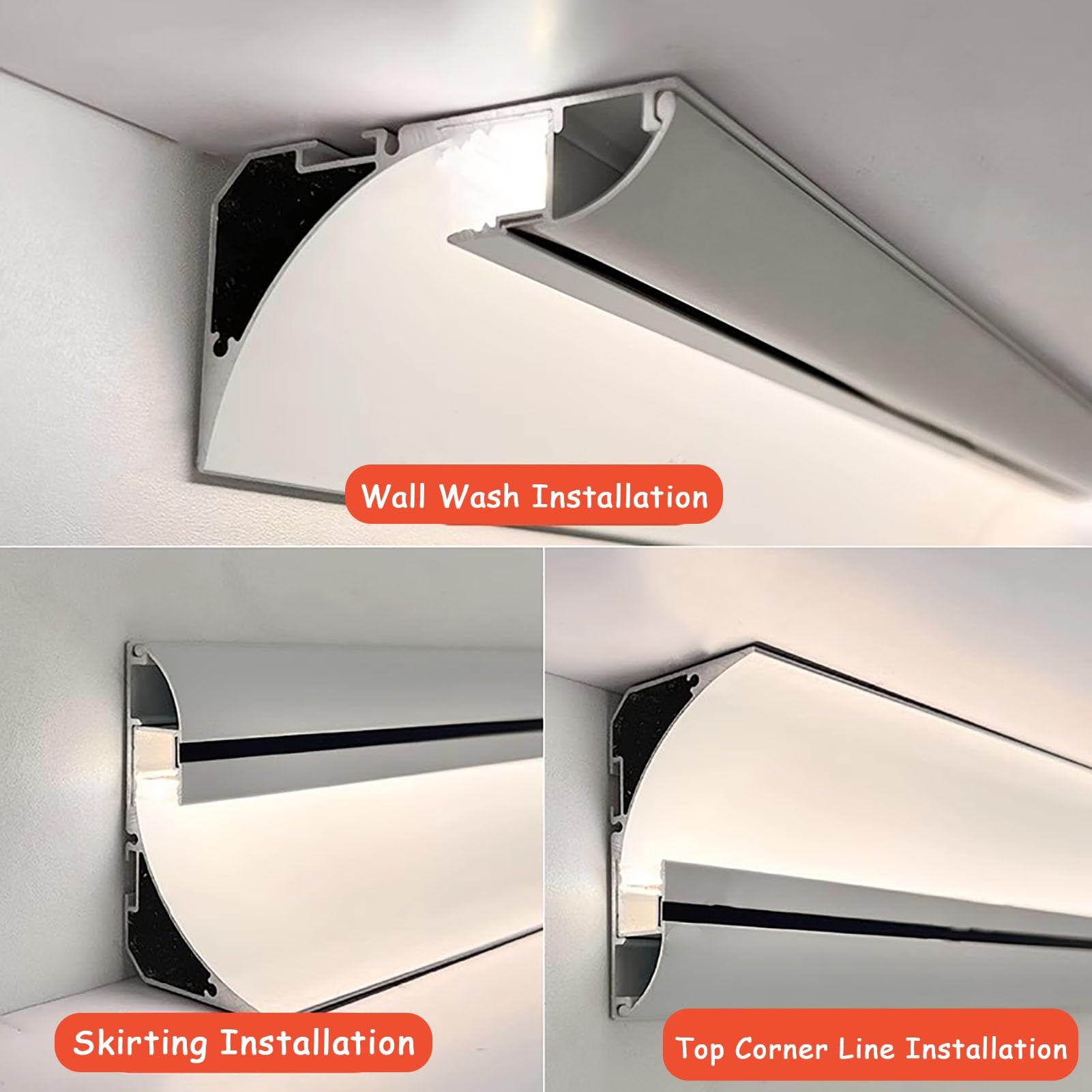Generisch Deckenleisten, 2 m LED-Streifenleuchte, Aluminium-Deckenleiste für indirekte Beleuchtung, dekorative Hohlkehlleiste, 2 m LED-Kanal für eine ansprechende Wohnraumgestaltung
