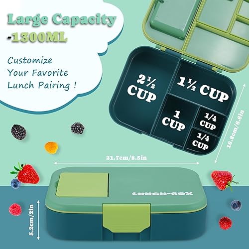 Miniatura 2 de QQKO Lonchera Bento para niños, lonchera para adultos, contenedores para niños y niñas con 5 compartimentos, contenedor de comida con utensilios,