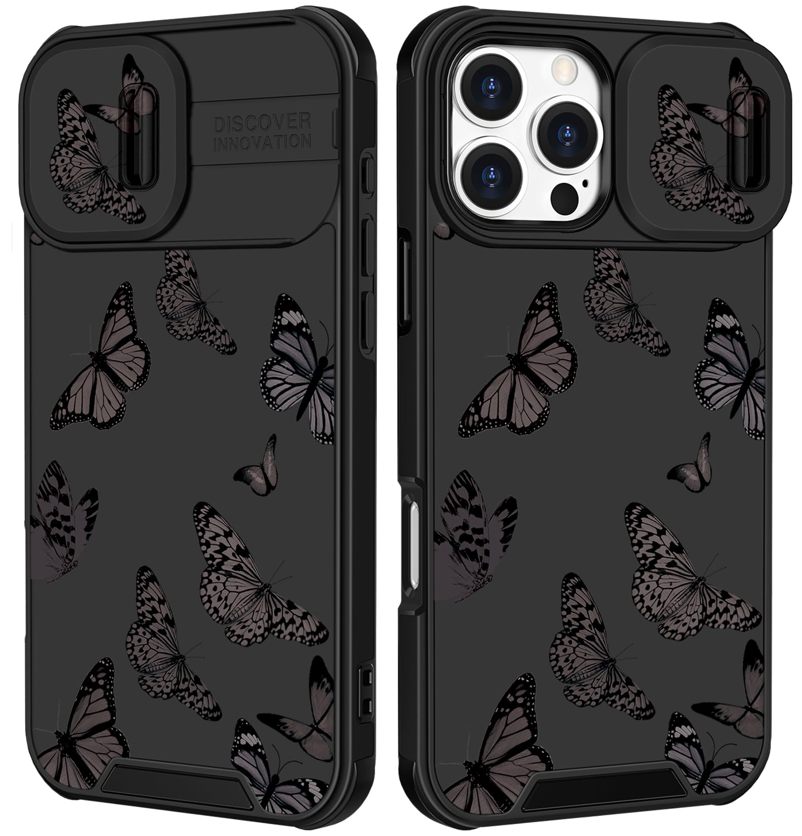 Funermei for iPhone 16 Pro Max Case - Women Girls Cute Phone Cover Girly Pretty Aesthetic Black Butterfly Unique Design with Camera Cover Funda for Apple for iPhone 16 Pro Max
