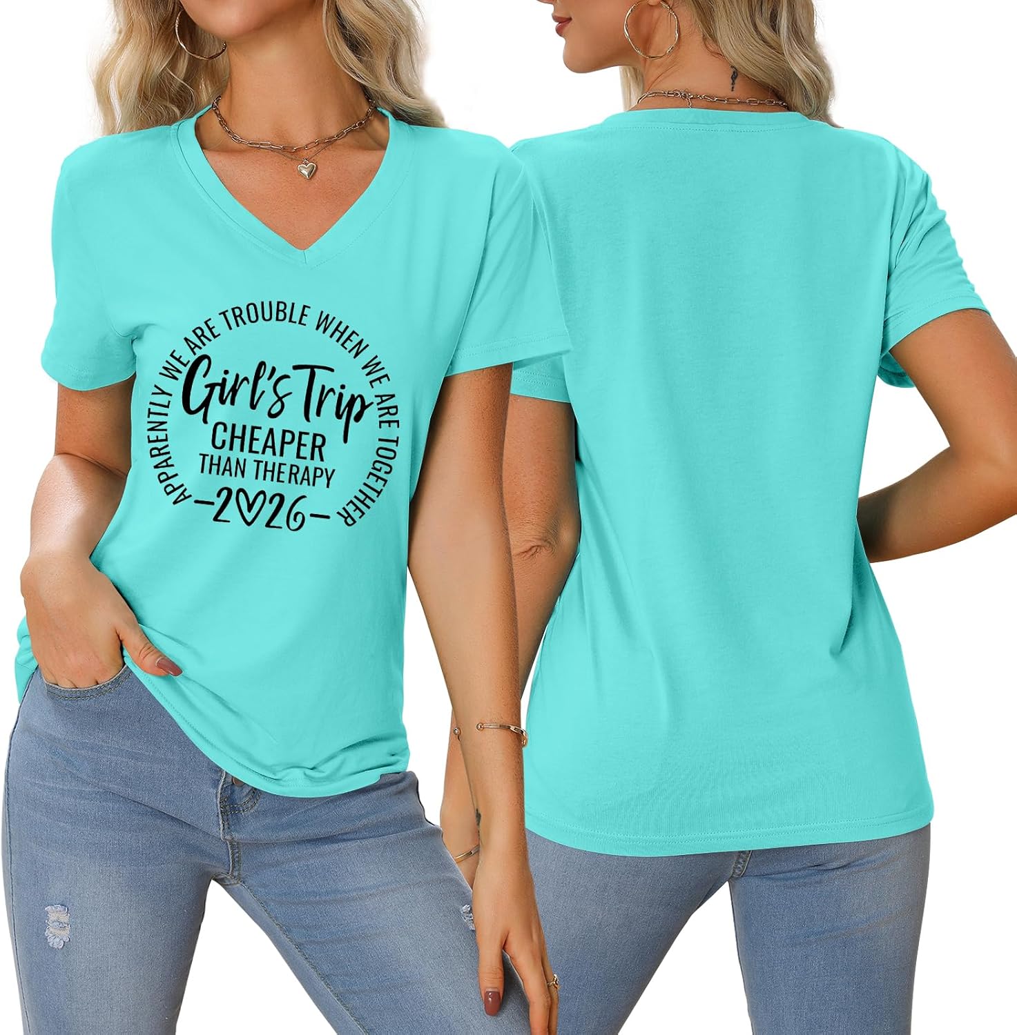 Girls Trip Shirts Girls Trip 2026 T Shirt Women Funny Travel Weekend V Neck Tshirt Short Sleeve Tee Cotton Tshirts - Image 2