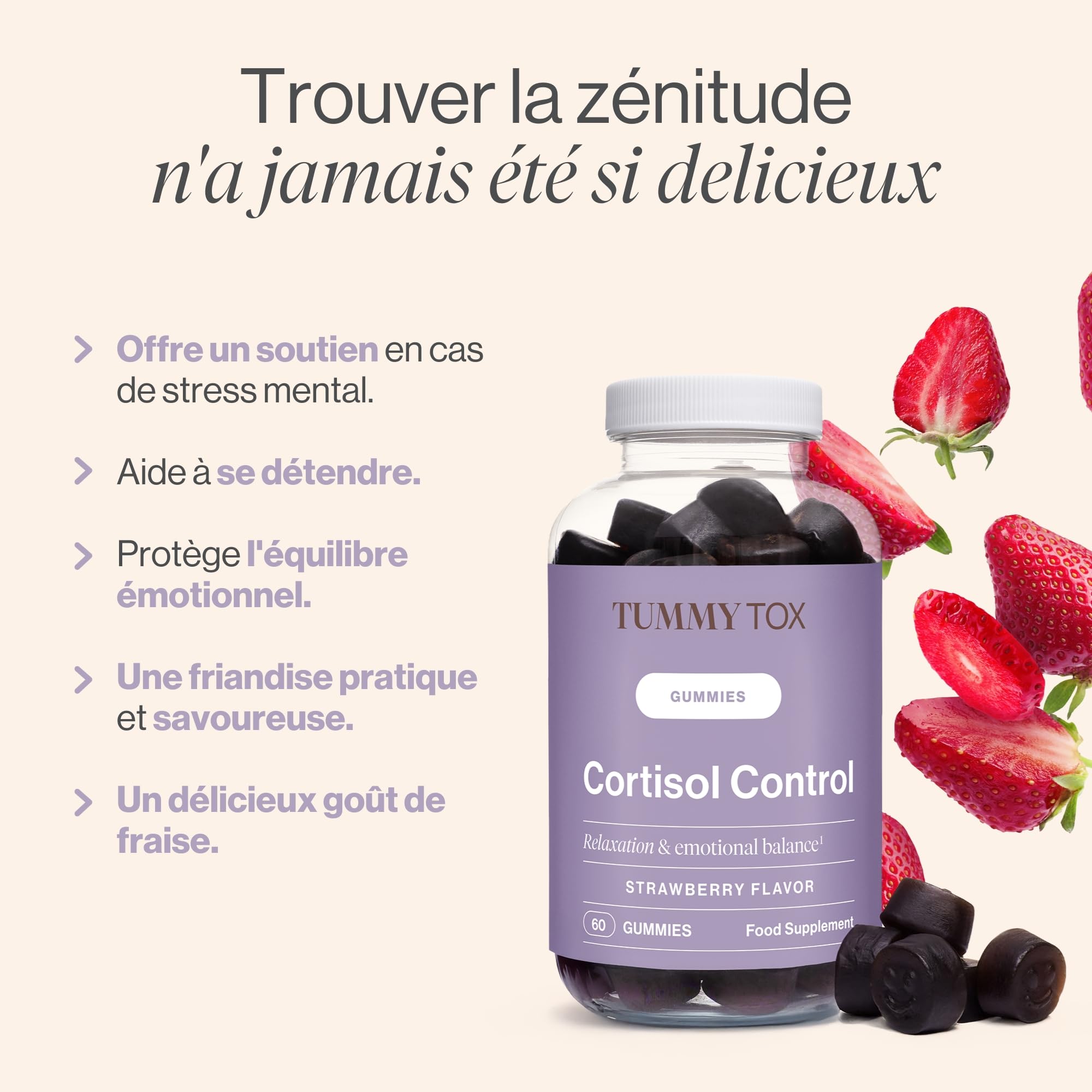 Tummy Tox Ashwagandha Gummies - GABA et Rhodiola, 60 Gummies | Rhodiola Rosea, les Vitamines B6 et B12 contribuent à des Fonctions Psychologiques Normales