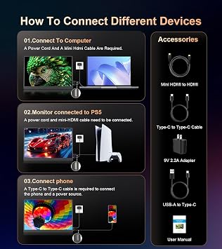 4K Portable Monitor - 15.6 UHD 3840 * 2400 for Laptop/Mac(Metallic Black) | 16:10,400 Nits,135% sRGB,IPS Screen,2 USB-C,HDMI Ports,Speakers,Standf,VESA for PC/PS5/Xbox