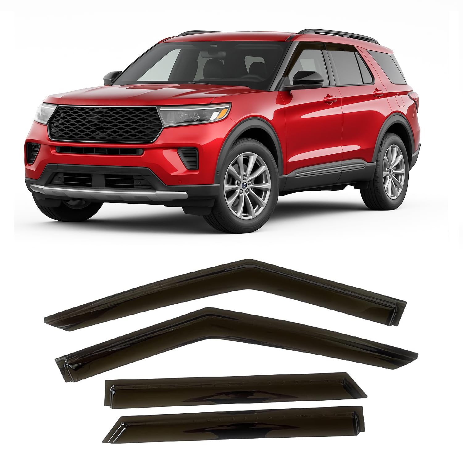 2020-2025 tape-on side window visor deflectors for ford explorer xlt limited timberline st king ranch platinum dark tinted rain guards 2021 2022 2023 2024