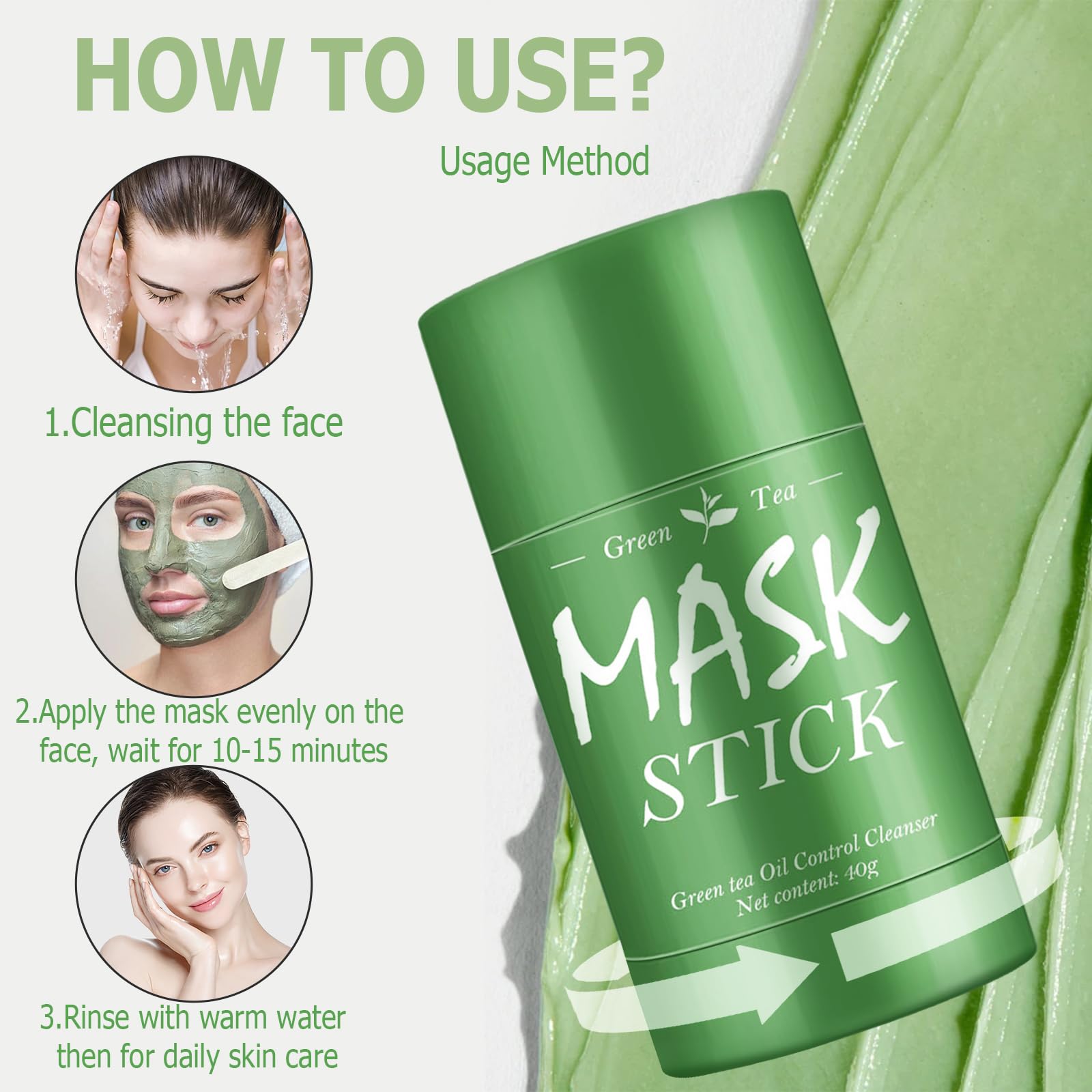 2 opakowania Green Mask Stick,Zielona herbata Oczyszczająca Maska do oczyszczania herbaty, Maska do czyszczenia i głębokiego oczyszczania, głębokie czyszczenie i kontrola oleju, dostosuj równowagę