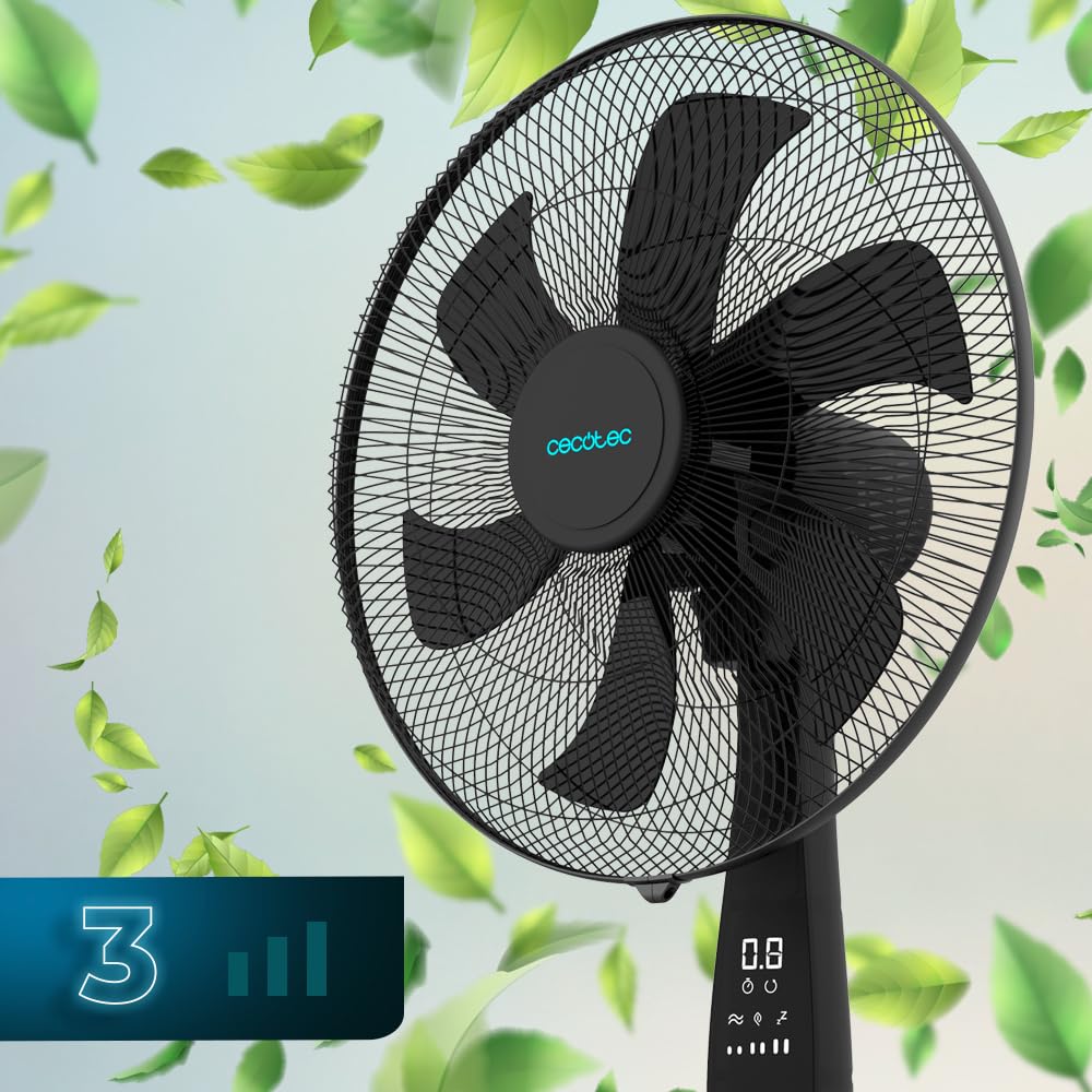 Cecotec Ventilador de Pie con Mando a Distancia y Temporizador EnergySilence 620 MaxFlow Smart. 70 W, 18 Pulgadas (45 cm), 6 Aspas, Motor Cobre, 3 Velocidades, Oscilación 75º, Pantalla LED