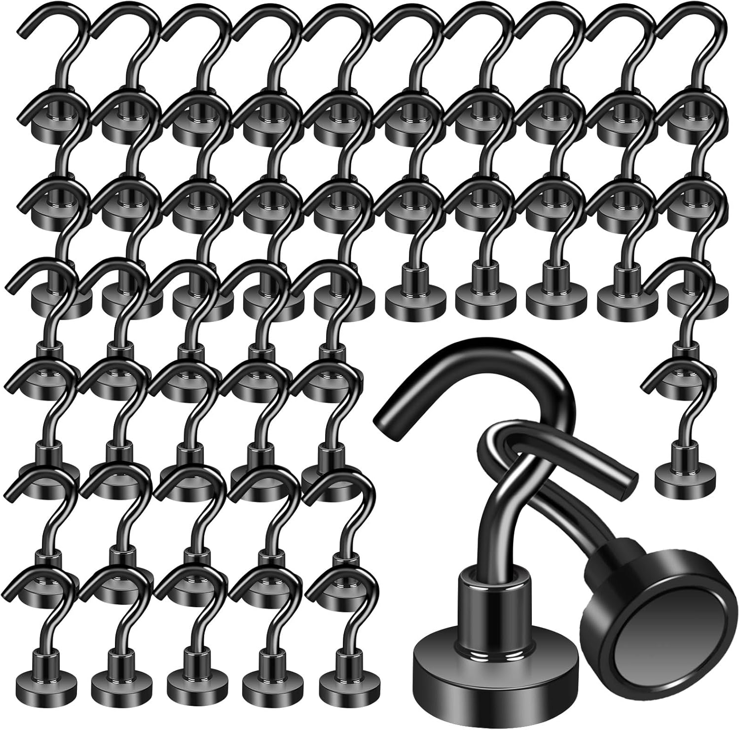 52 Pack Black Magnetic Hook Heavy Duty , 25lbs Magnetic Hooks for Hanging ,Strong Neodymium Magnet With Hooks for Cruise Cabin,Rare Earth Magnets Hook for Grill Camping Kitchen Fridge Garage Wall
