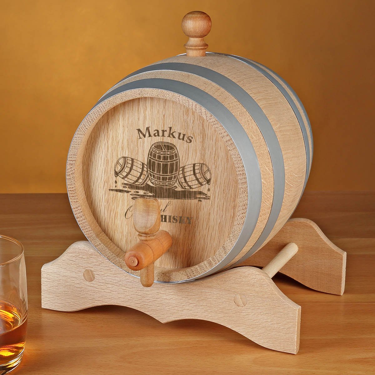 polar-effekt Tonneau en bois de 1 litre personnalisé avec gravure du nom - Idée cadeau d'anniversaire pour elle / lui - Fût en chêne pour whisky ou vin - Motif fût de whisky