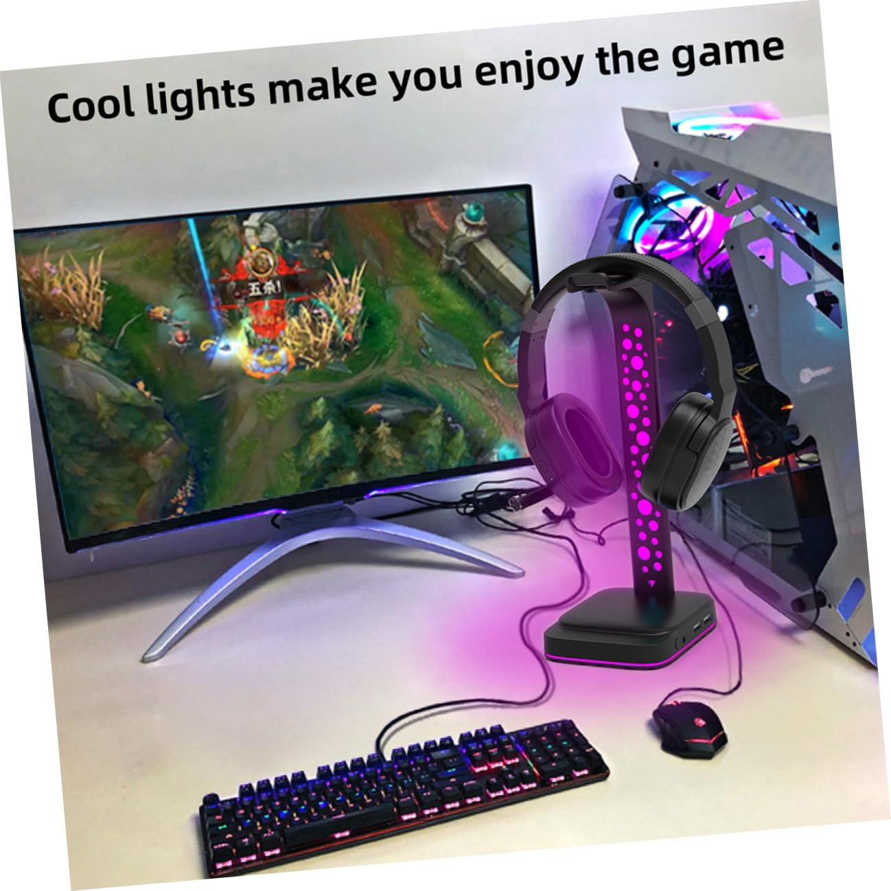 POPETPOP Soporte Diseño USB Auriculares Concentrador RGB para Gaming Abs y Adecuado para Escritorio Pc para Exhibición y Uso Prolongado