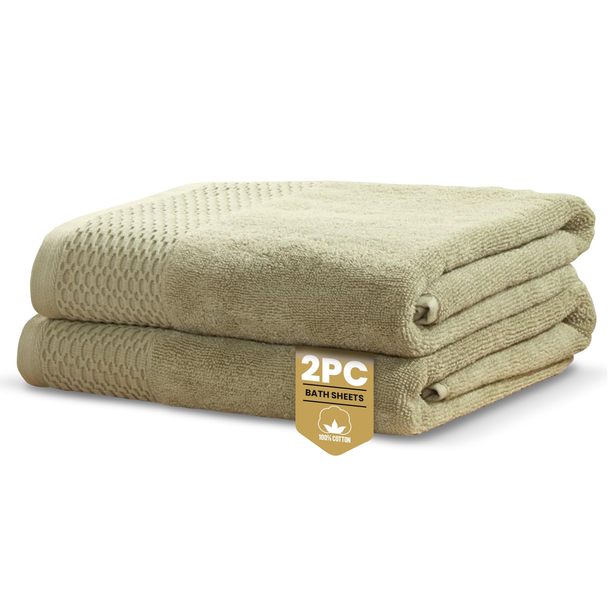 Rapport Home Eden Weave Bath Sheets 2 Pack | Olive 90x140cm | Luxurious 500GSM 100% Cotton | Oeko-Tex Certified Absorbent & Soft Bathroom Towels