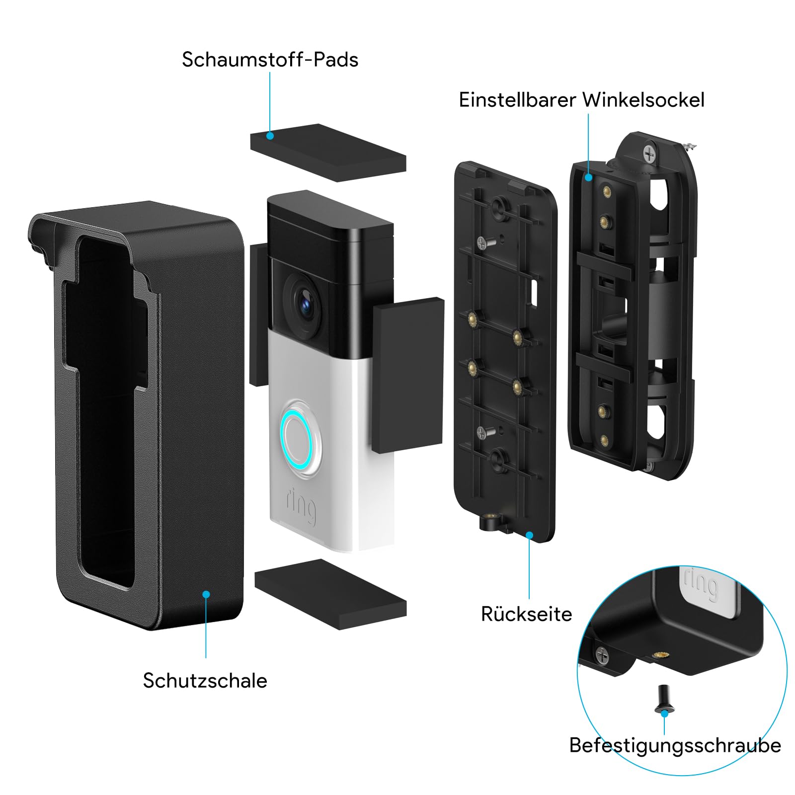 Soporte para Timbre con Vídeo a Prueba de Lluvia, 45-135° Compatible con Video Doorbell Wired/Pro-Pro2/4/3 Plus/3/2/1(Batería), Soporte Angular Antirrobo para Timbre, Accesorios Ajustables para Timbre