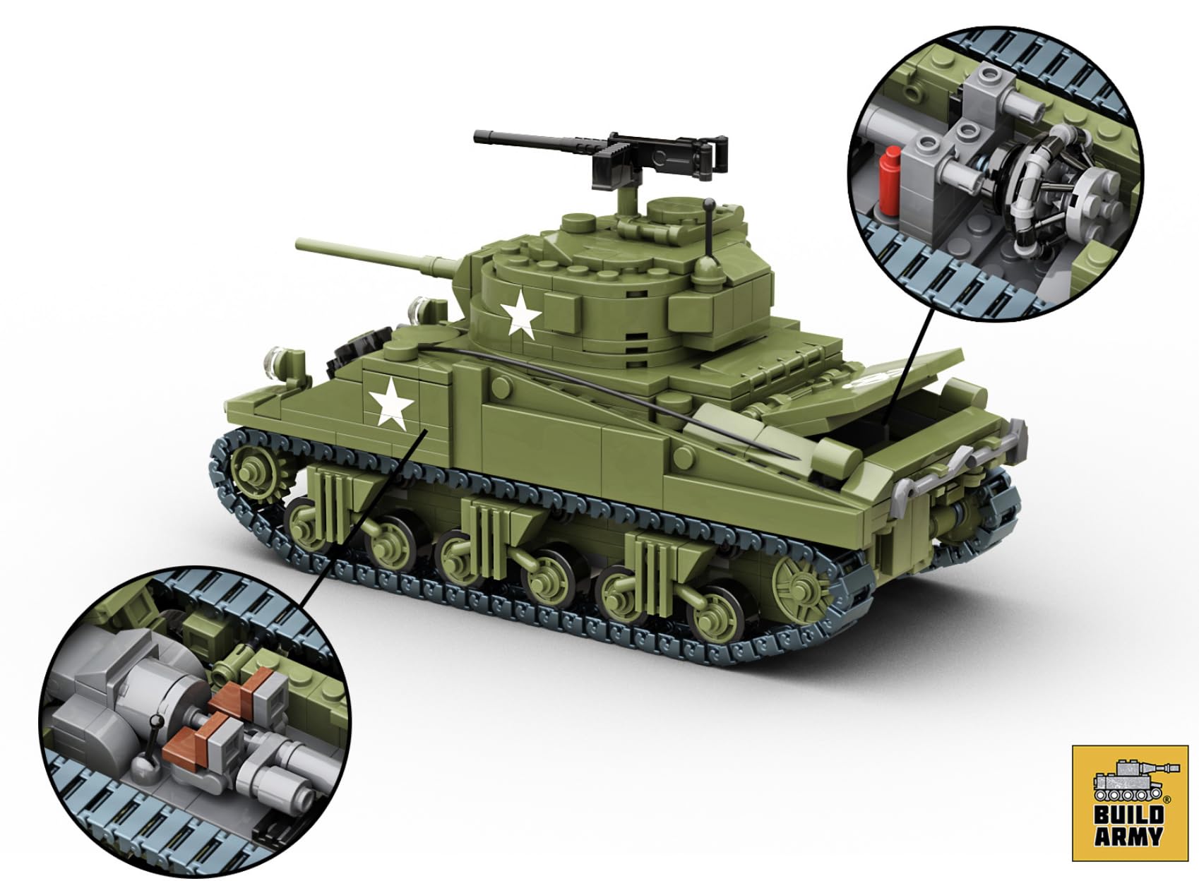 Bloc de construction de modèle Sherman Tank Brique W2 USA M4 785 pièces