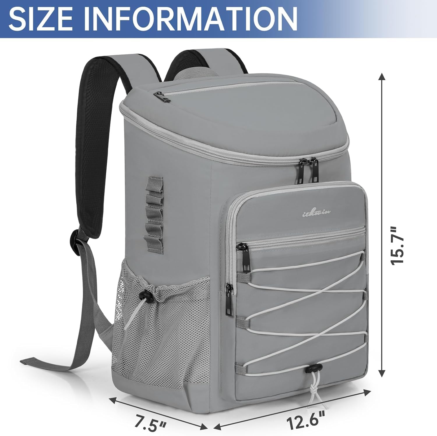 28L Kühlrucksack, auslaufsicherer Picknick-Kühlrucksack für 30 Dosen Getränke (330 ml), cooler Rucksack für Camping, Picknick, Wandern, Grillen, Strand, Grau