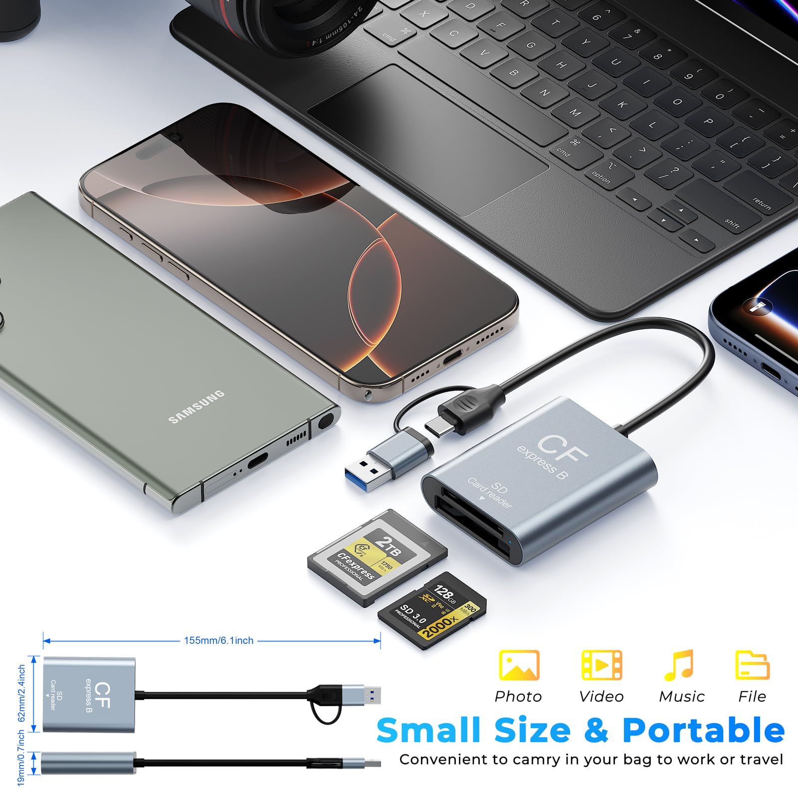 Lettore CFexpress Tipo B E SD 2-in-1 USB-C/USB-A 10 Gbps: Veloce, Portatile E In Alluminio Per Fotografi